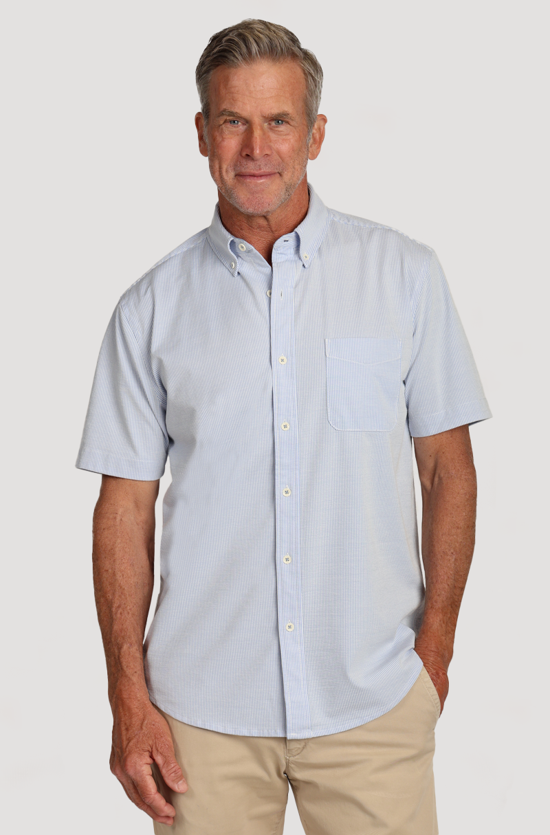 Stretch Knit Seersucker Shirt Light Blue