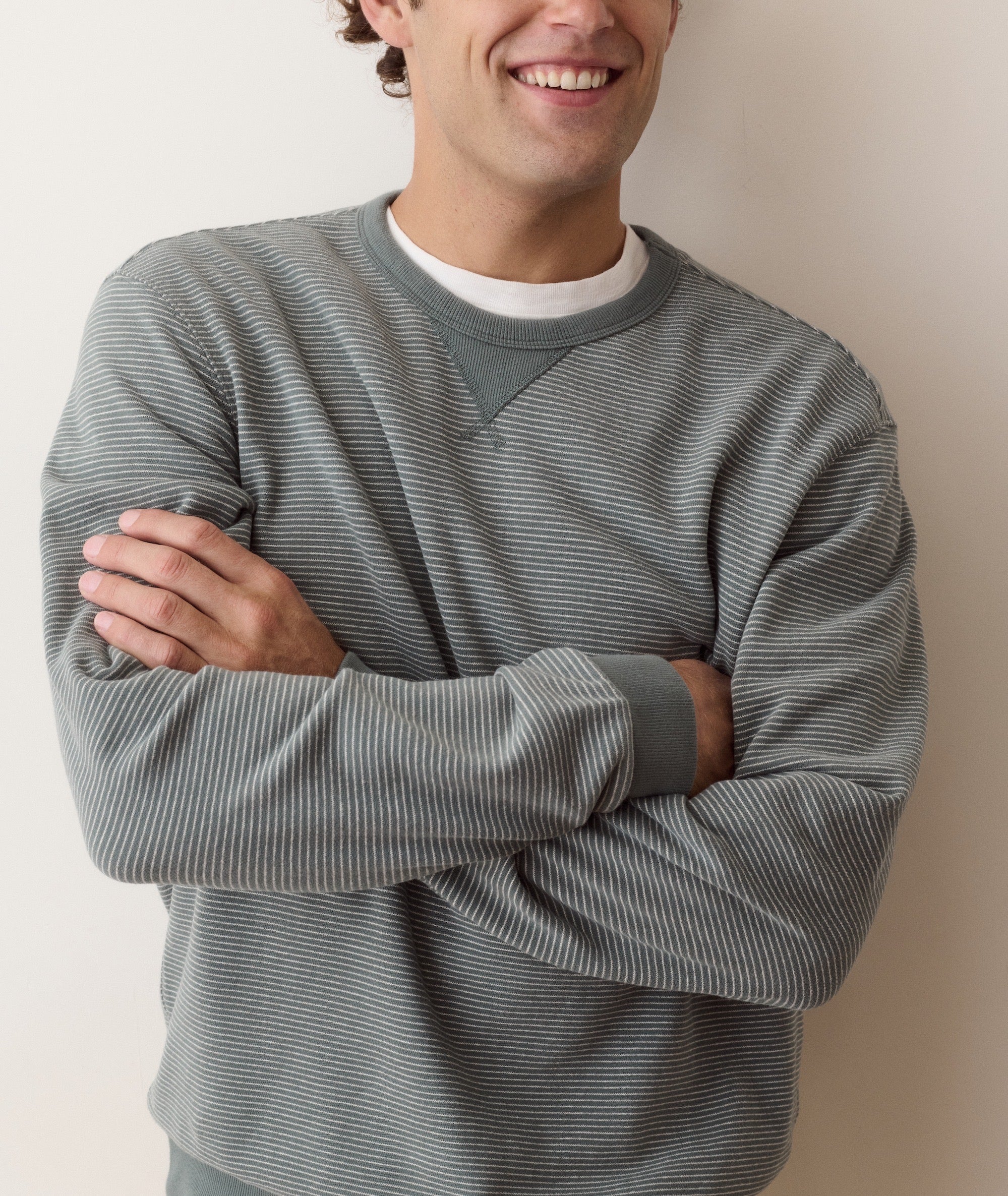 Relaxed Cloud 9 Fleece Crewneck Balsam Green Stripe