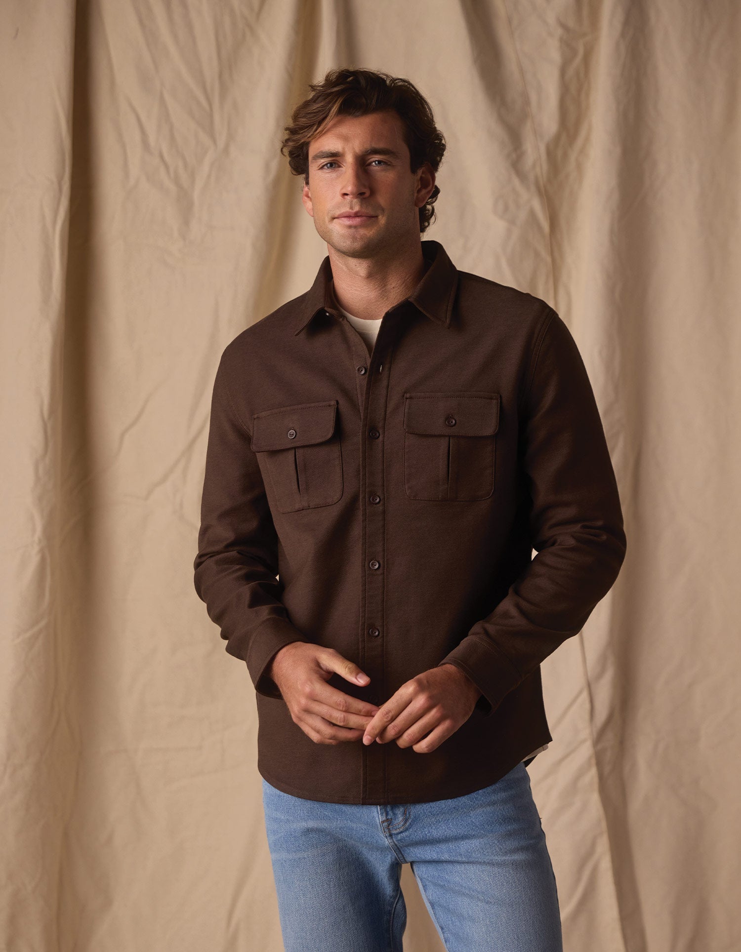 Comfort Terry Shirt Jacket Dark Brown
