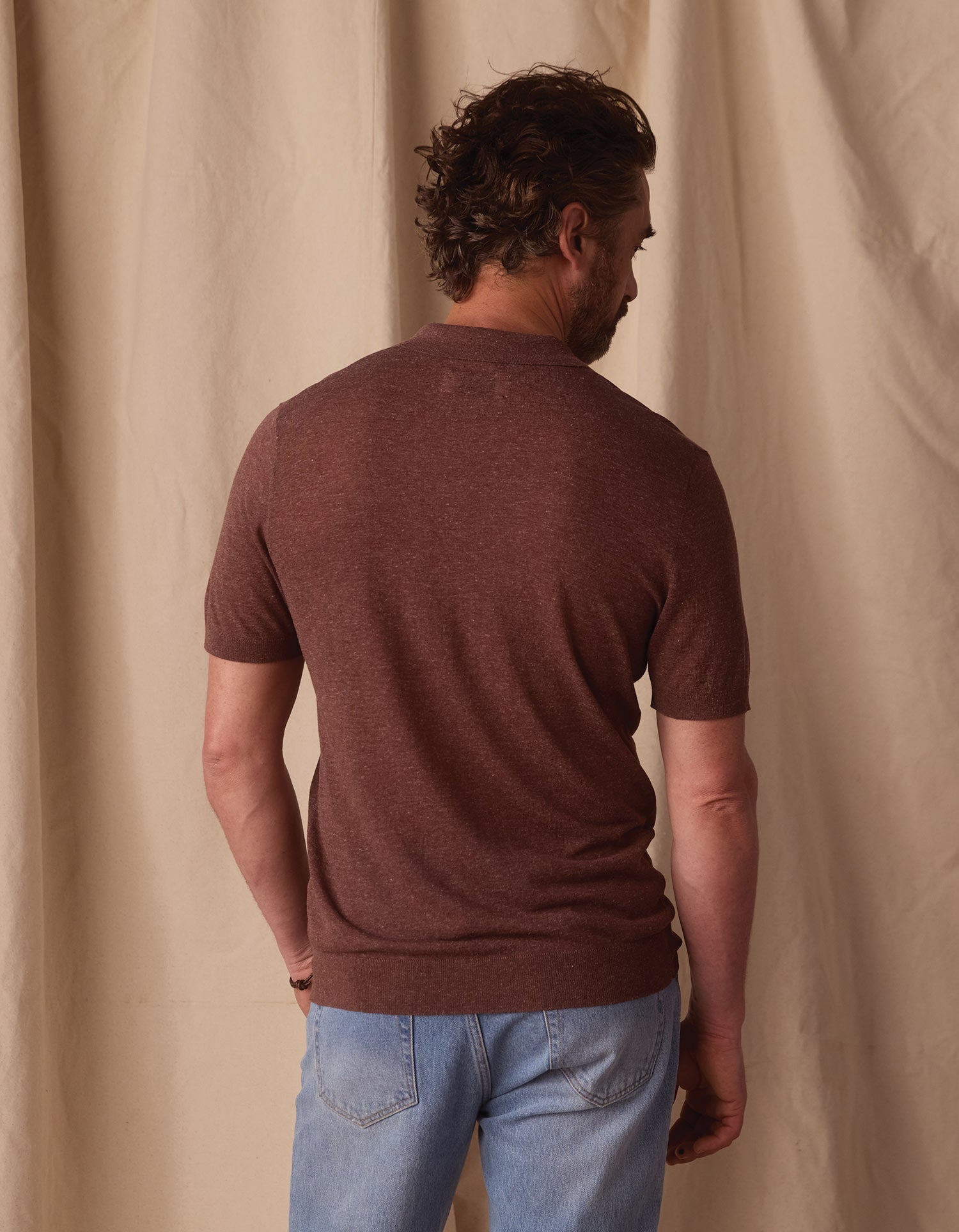 Summer Linen Blend Knit Polo Espresso