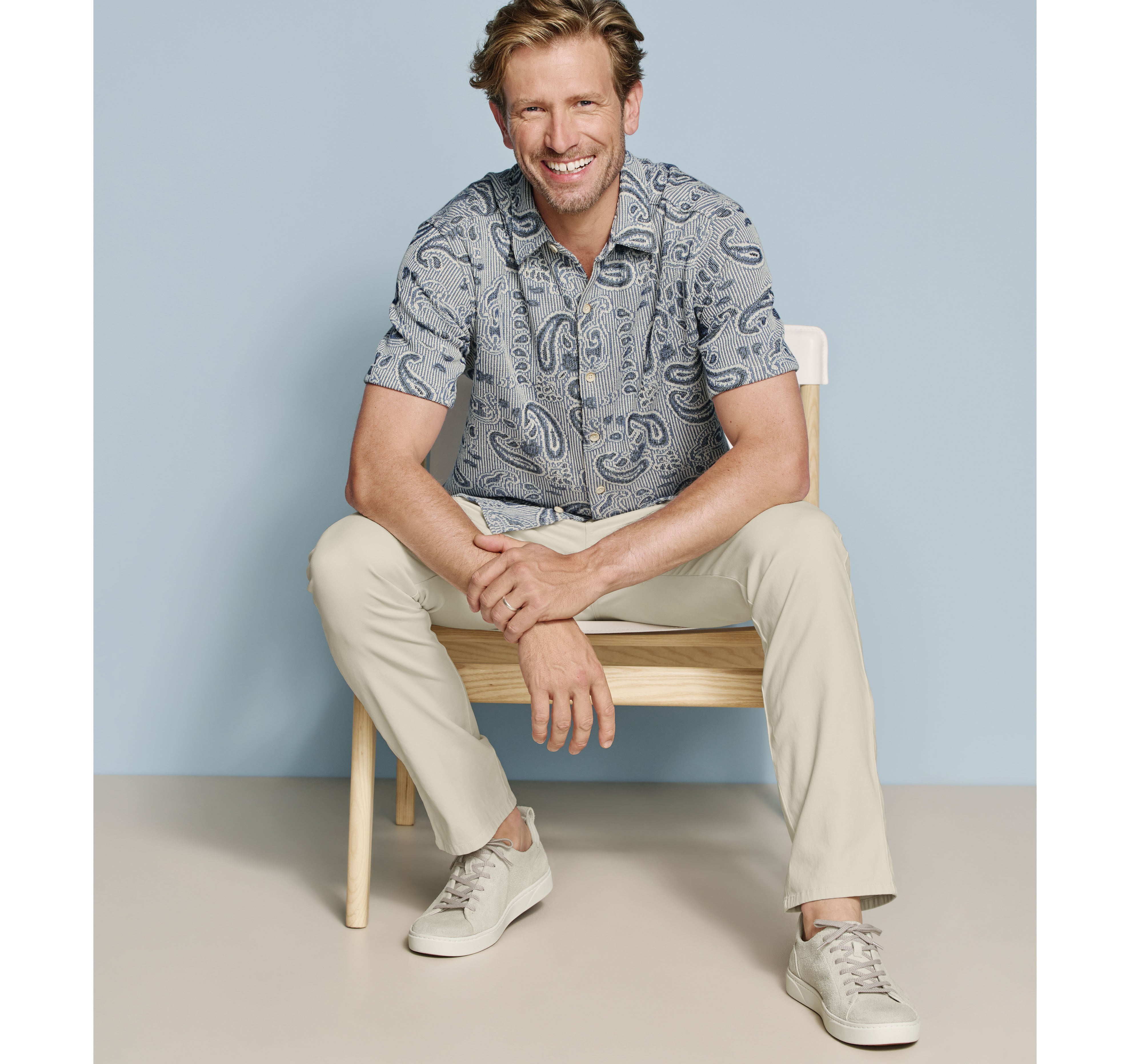 Linden Textured Short-Sleeve Shirt Blue Paisley