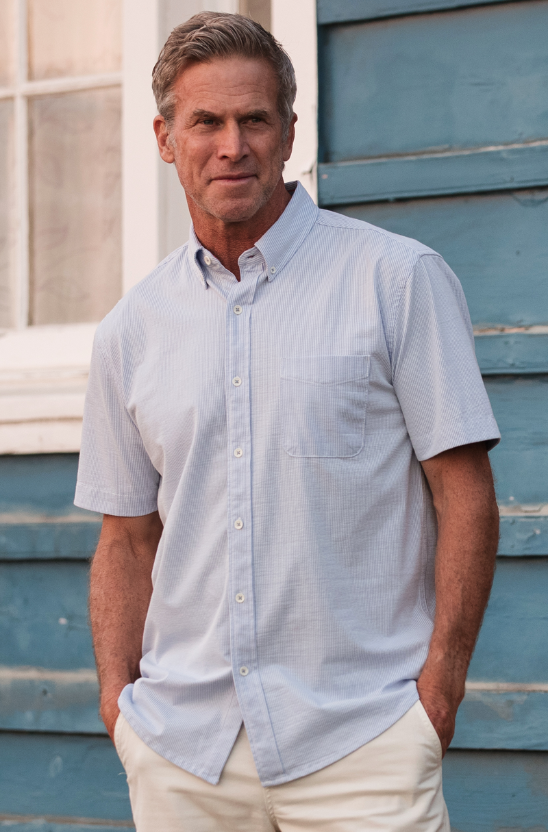 Stretch Knit Seersucker Shirt Light Blue