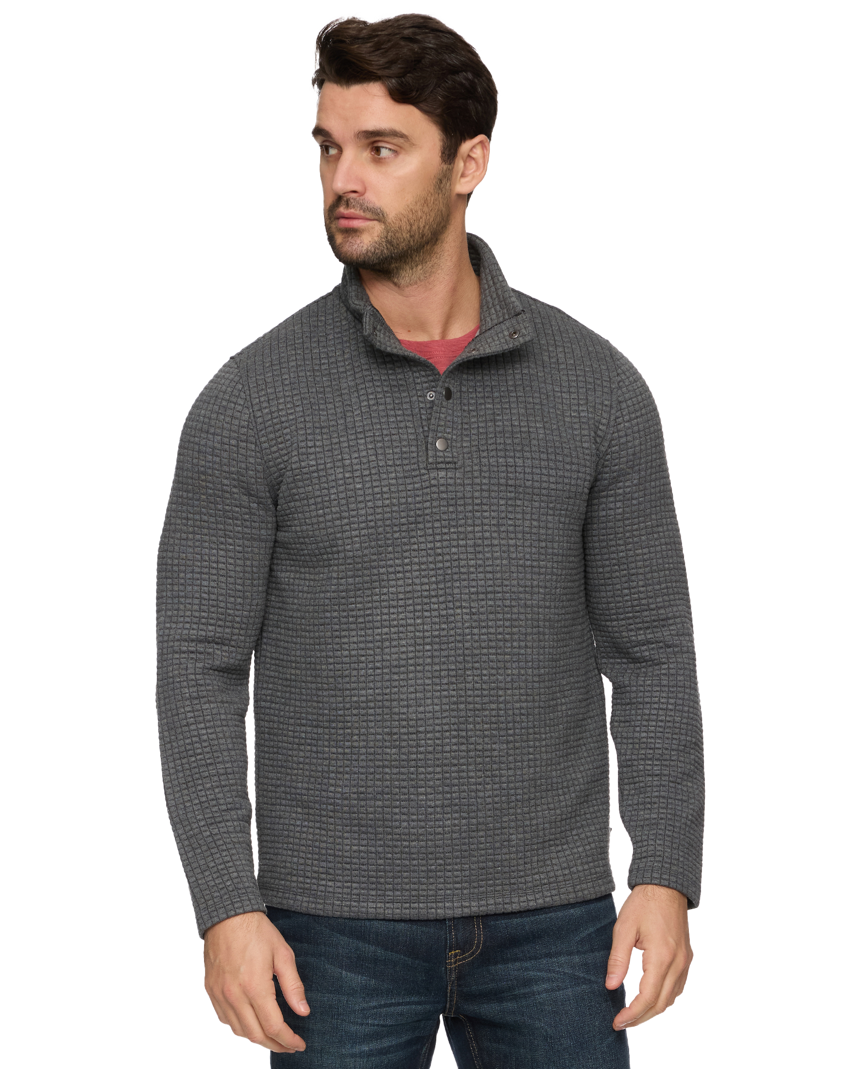 Silverton Quilted Snap Mock Neck Charcoal Heather