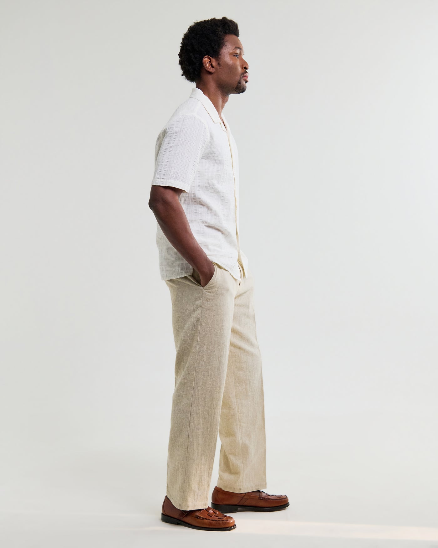 Didcot Shirt in Double Weave Grid Ecru