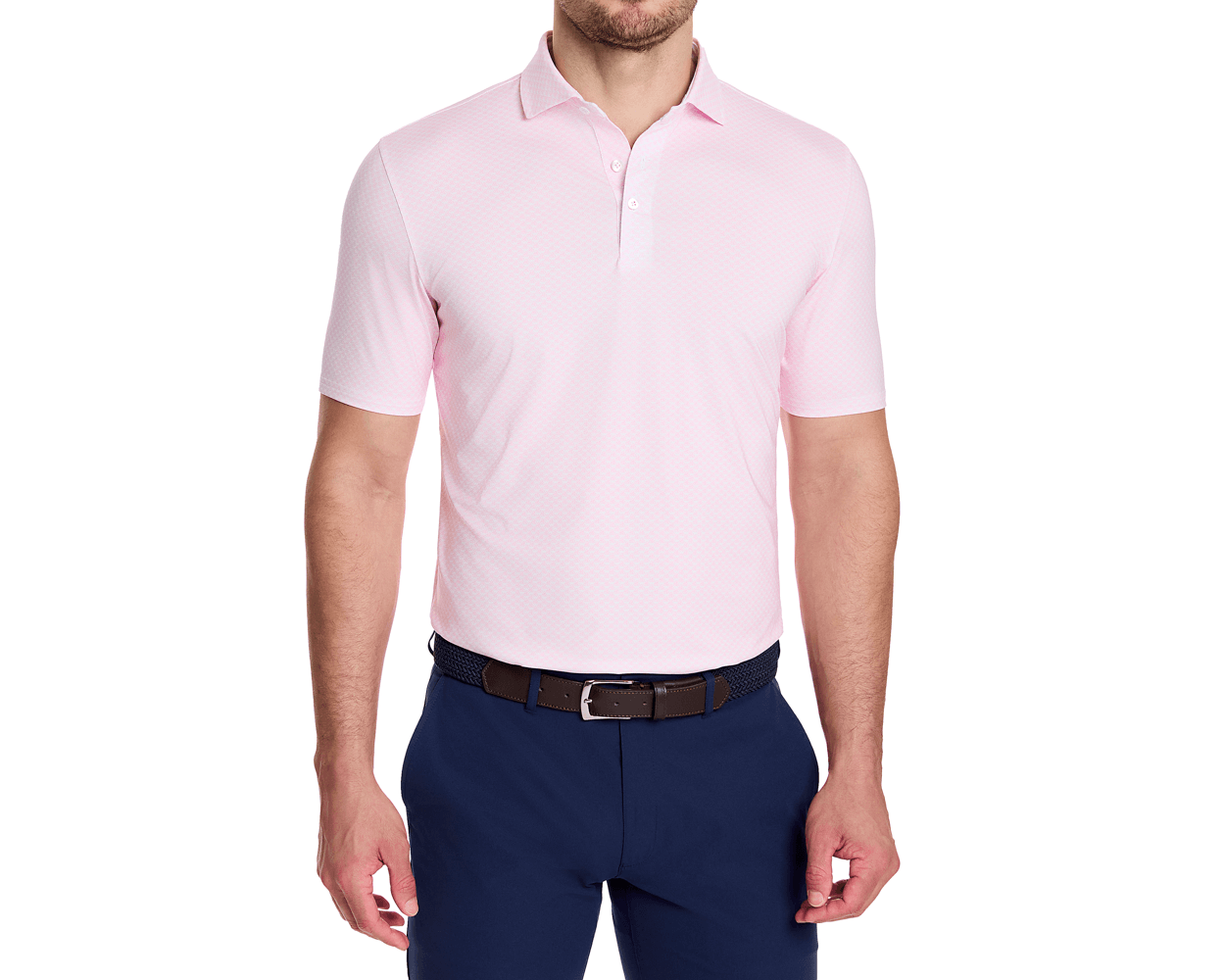 Dalton Printed Performance Jersey Knit Polo Scotch Pink