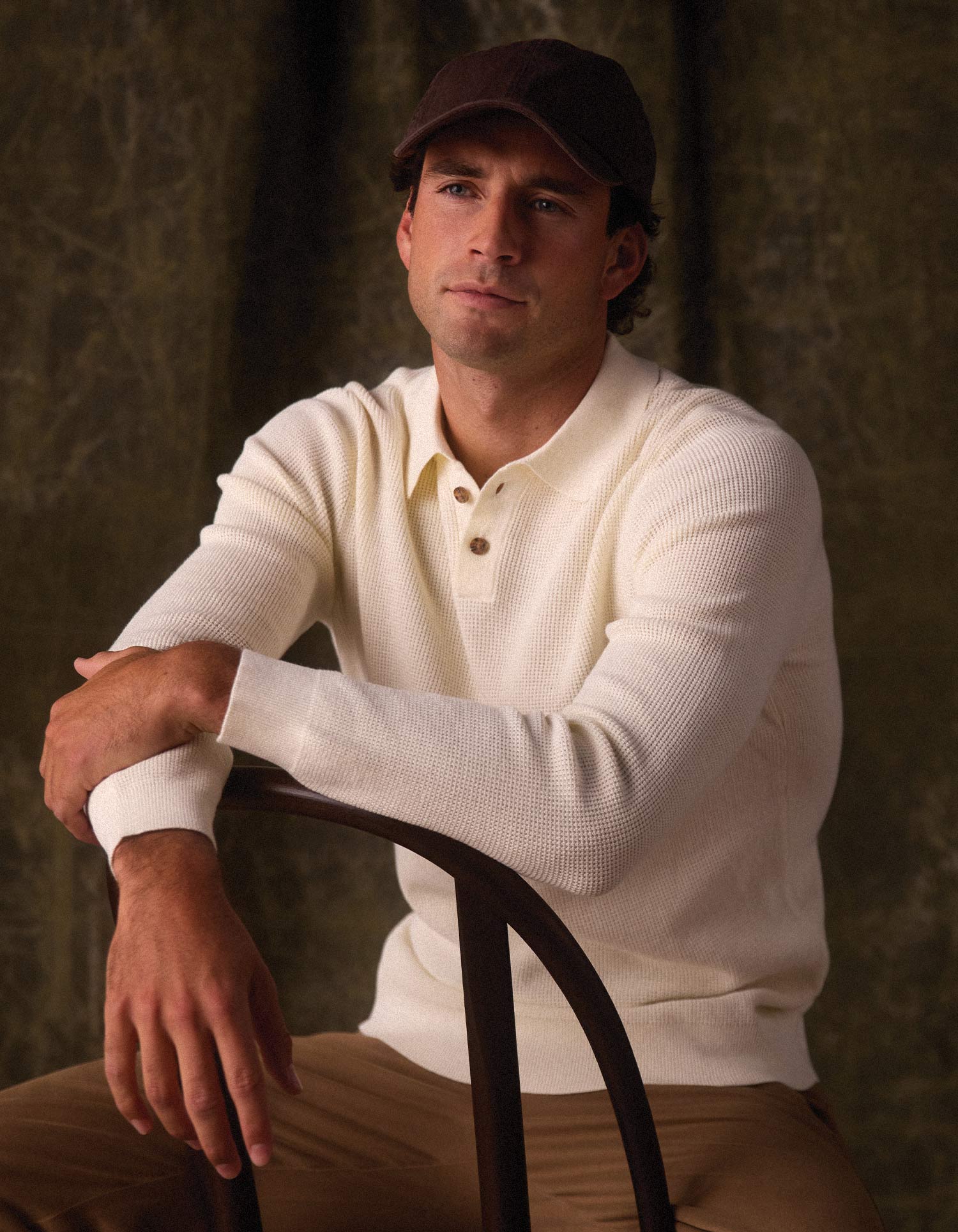 Robles Knit Waffle Stitch Polo Cream