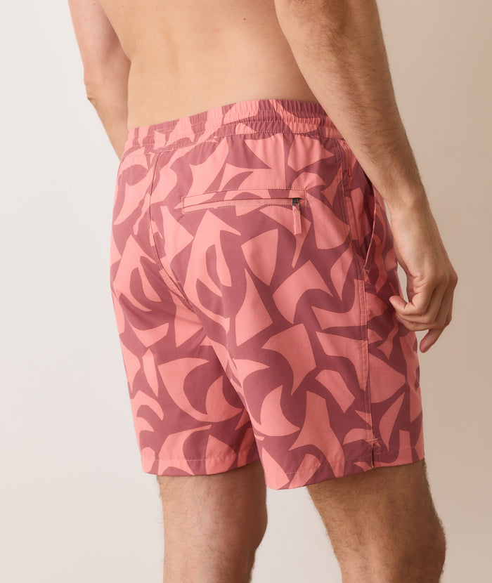 Lined Sport & Swim Short - 6" Warm Abstract Print