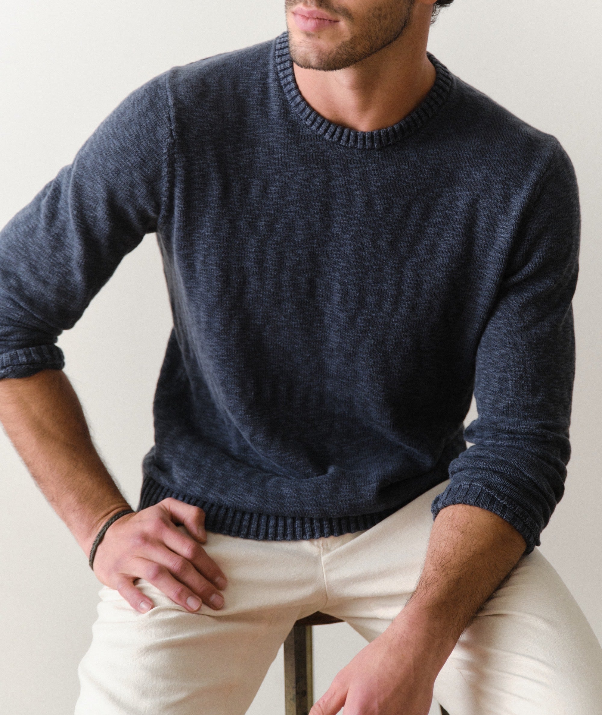 Long Sleeve Slub Crew Sweater Tee Vintage Indigo