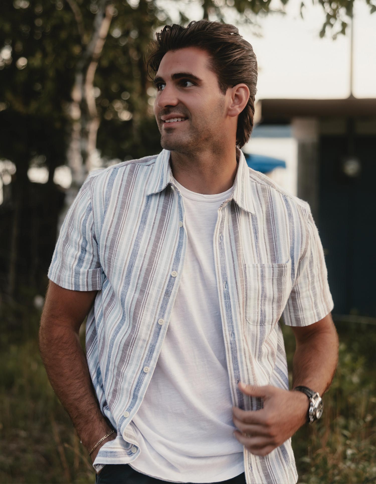 Freshwater Button Up Shirt Misty Harbor Stripe