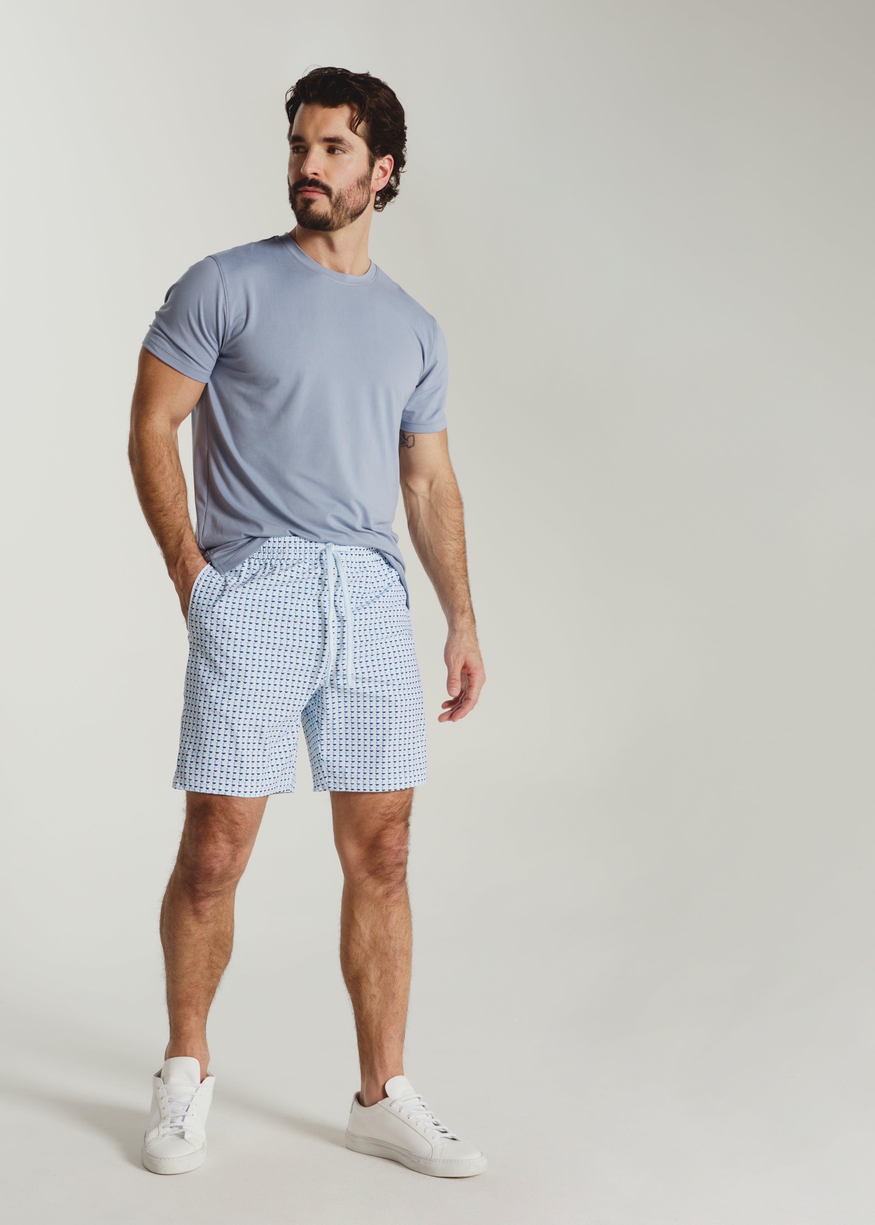 The Crew Swim Trunk Light Blue Semicircles