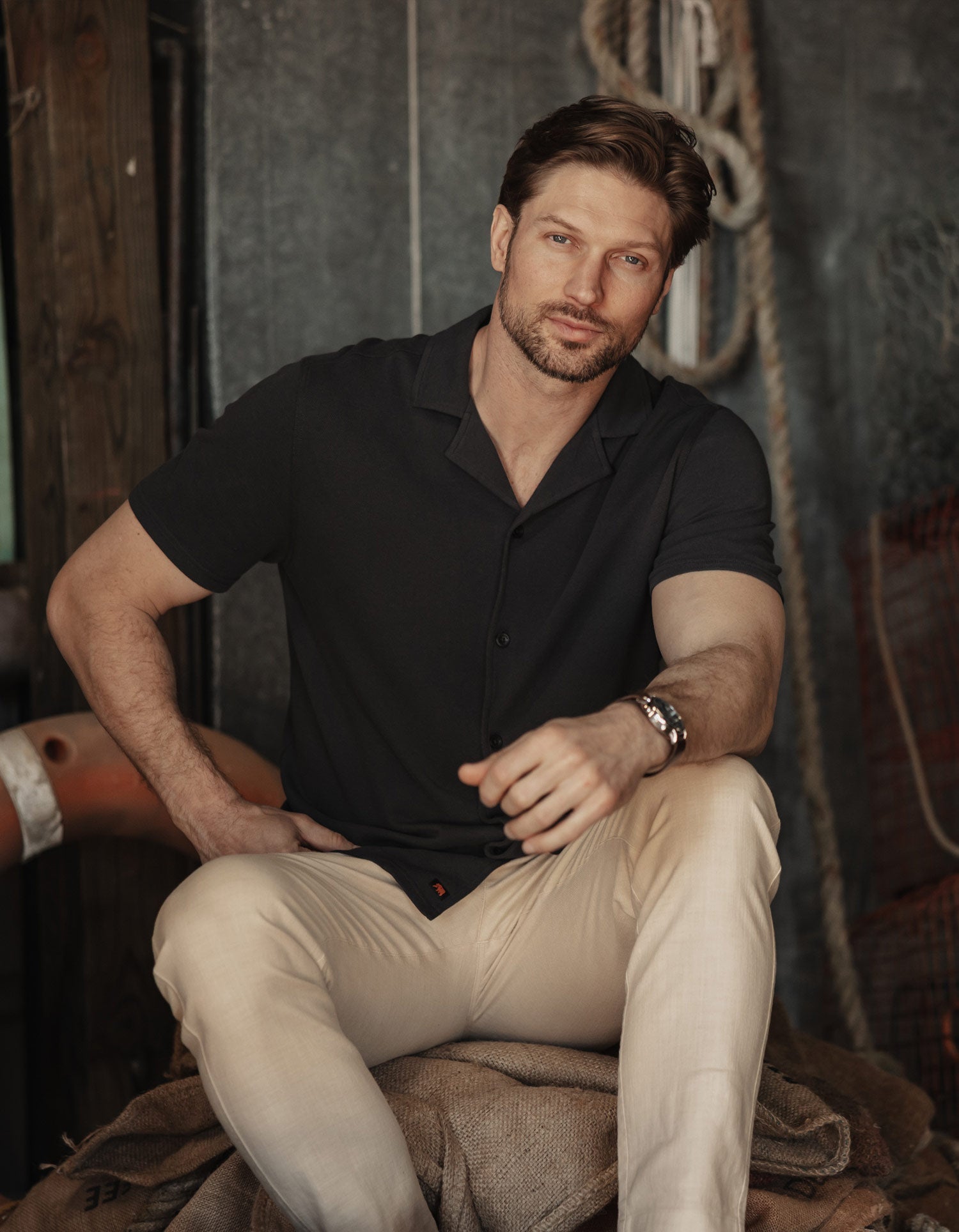 Cotton Pique Camp Shirt Phantom