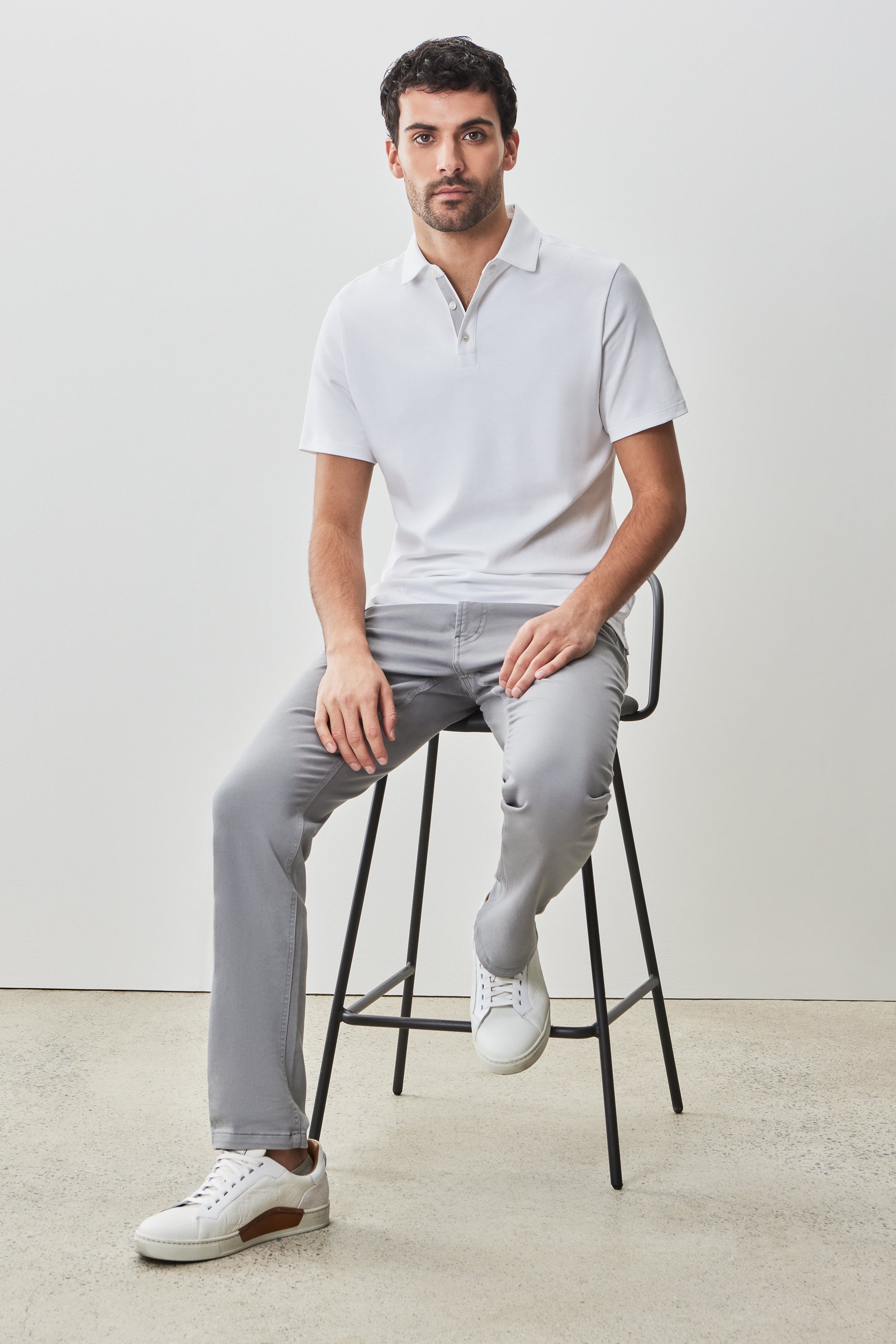 Georgia Short Sleeve Herringbone Polo White