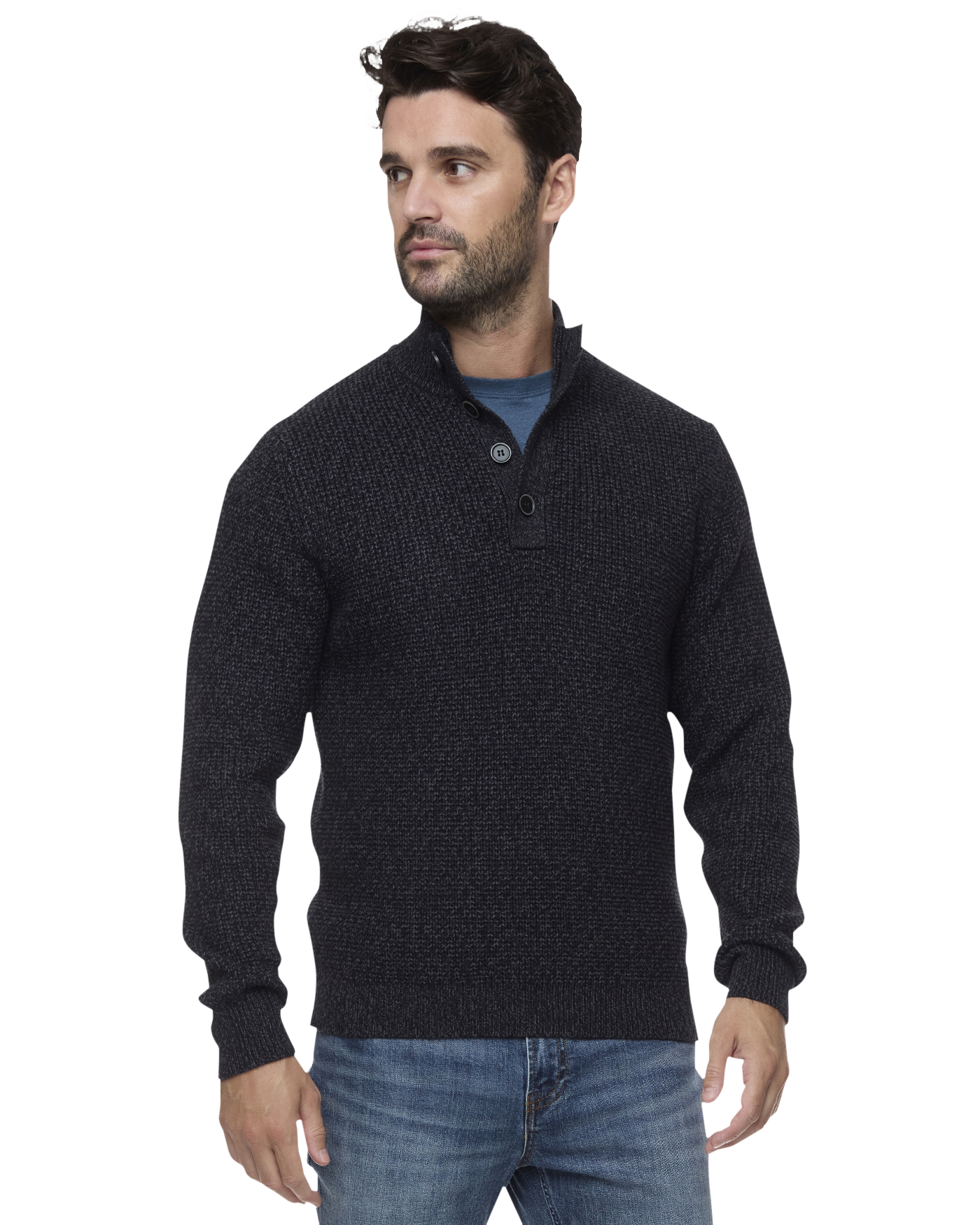 Denver Button Mock Neck Sweater Charcoal Heather