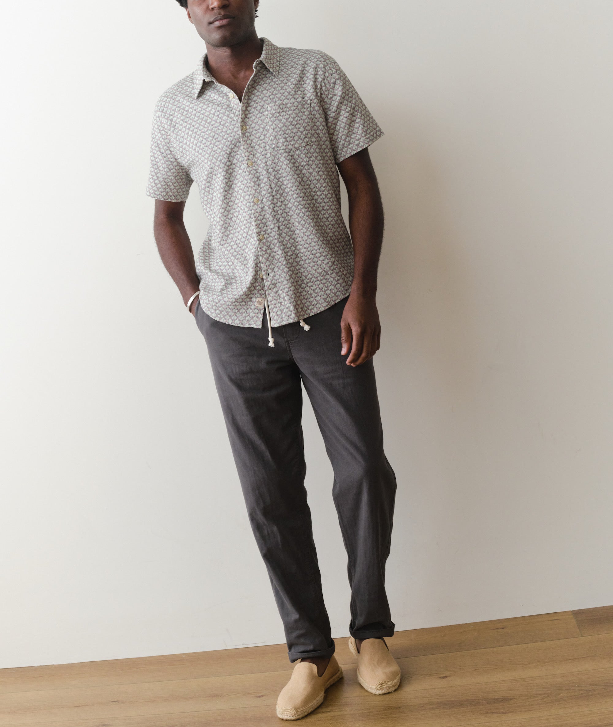Classic Stretch Selvage Short Sleeve Shirt Light Blue Agave Print