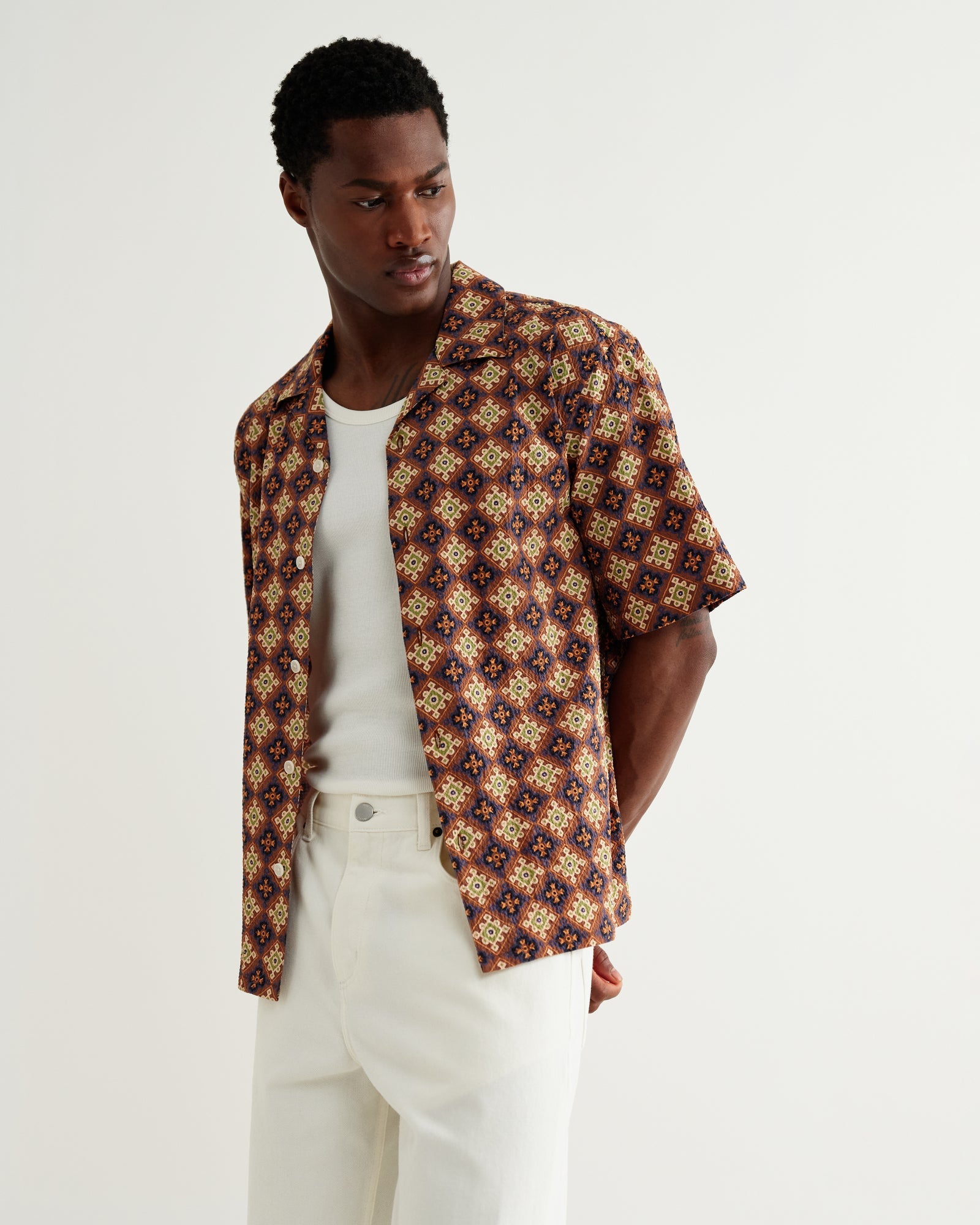 Didcot Shirt in Seersucker Tiles Rust/Multi