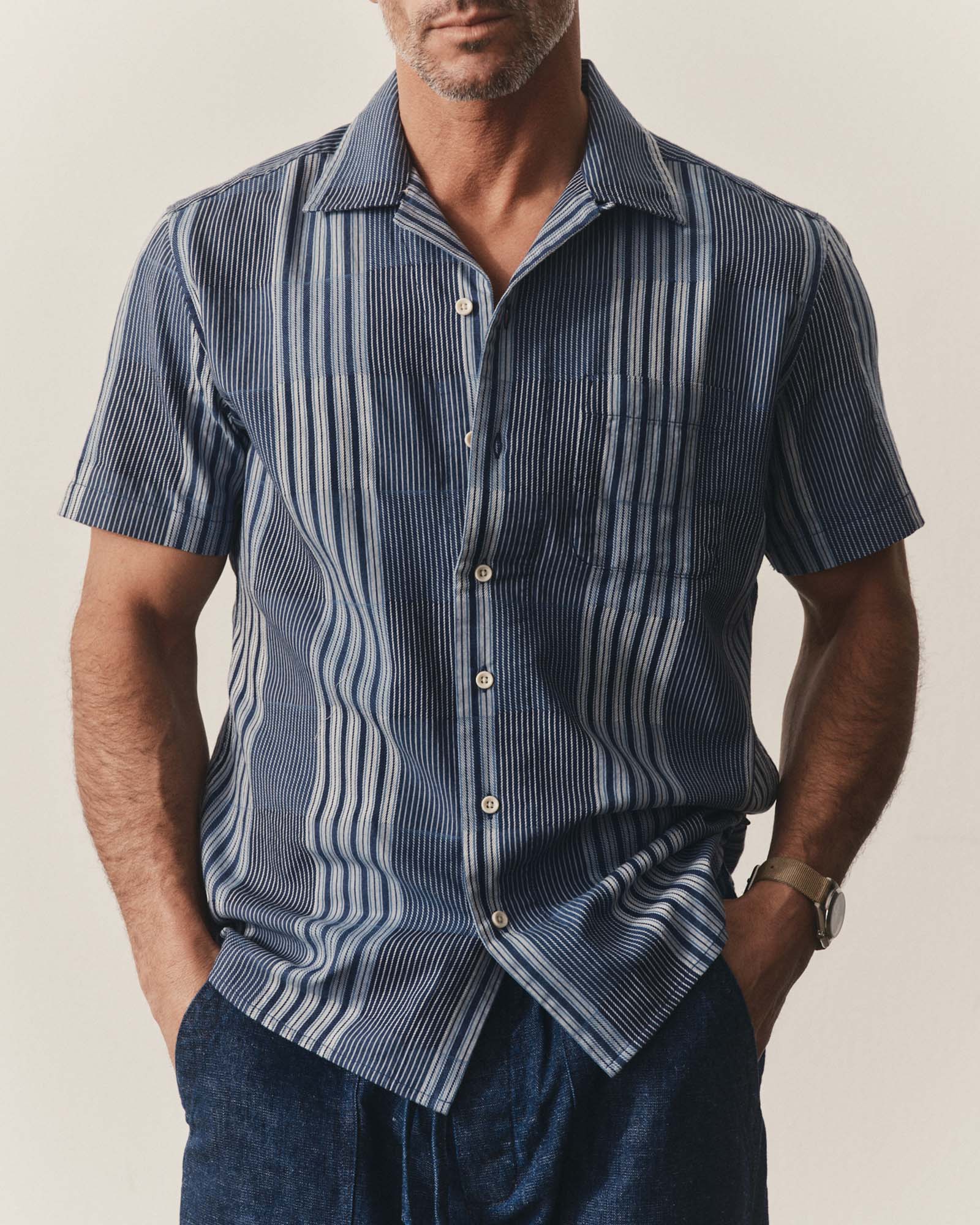 The Short Sleeve Hawthorne Shirt Indigo Patchwork