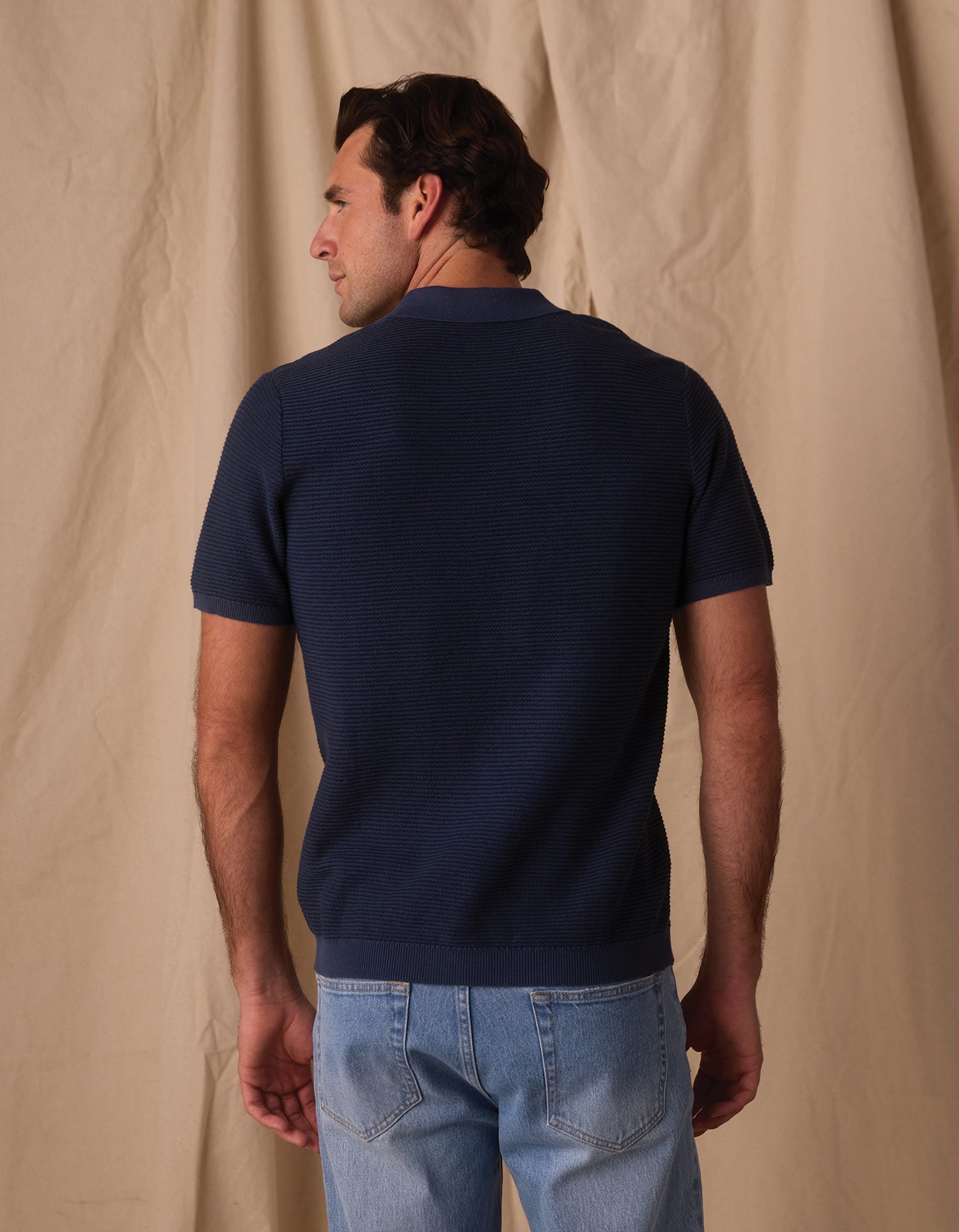 Robles Birdseye Knit Polo Denim/Dark Navy