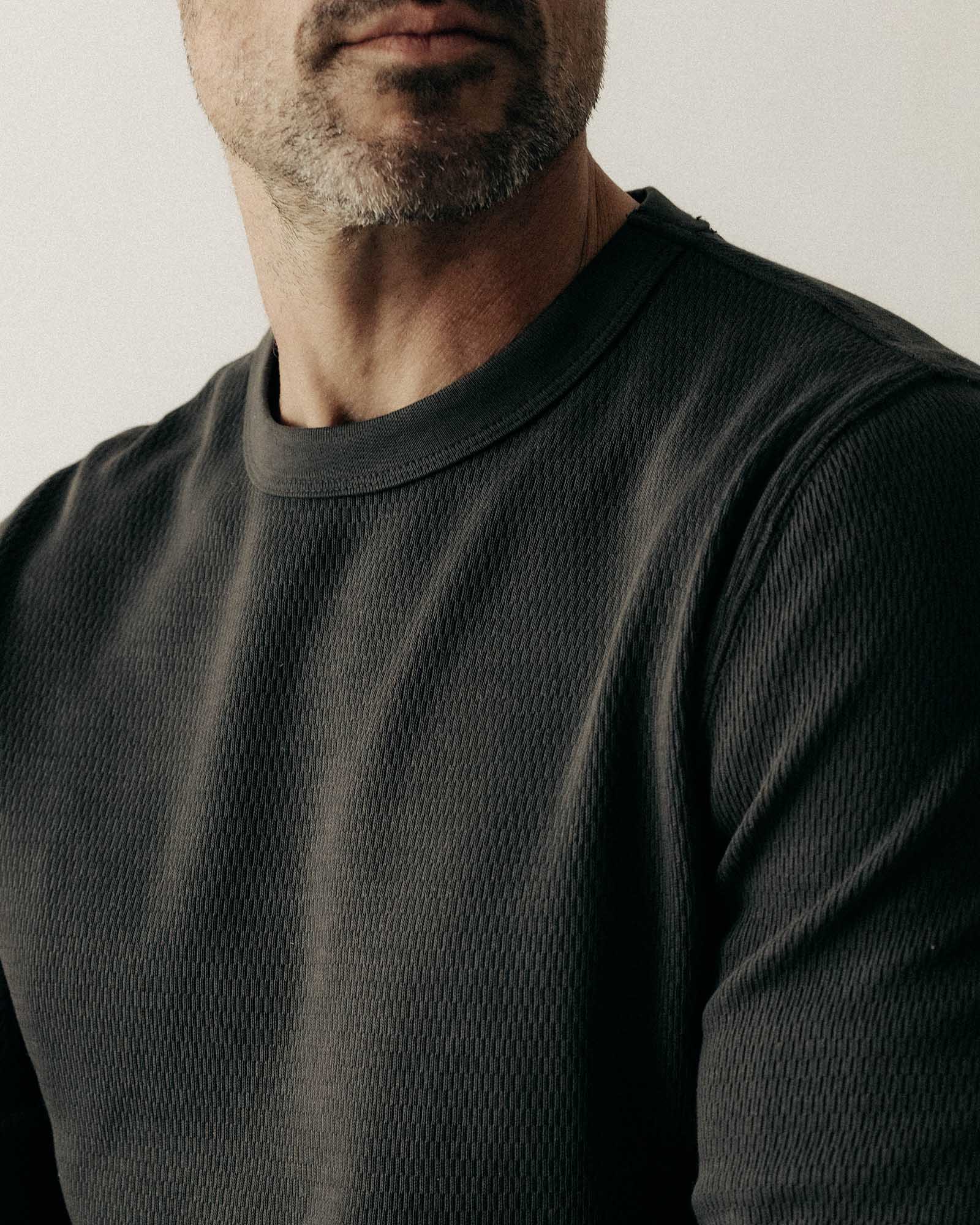 The Organic Cotton Waffle Long Sleeve Crew Faded Black