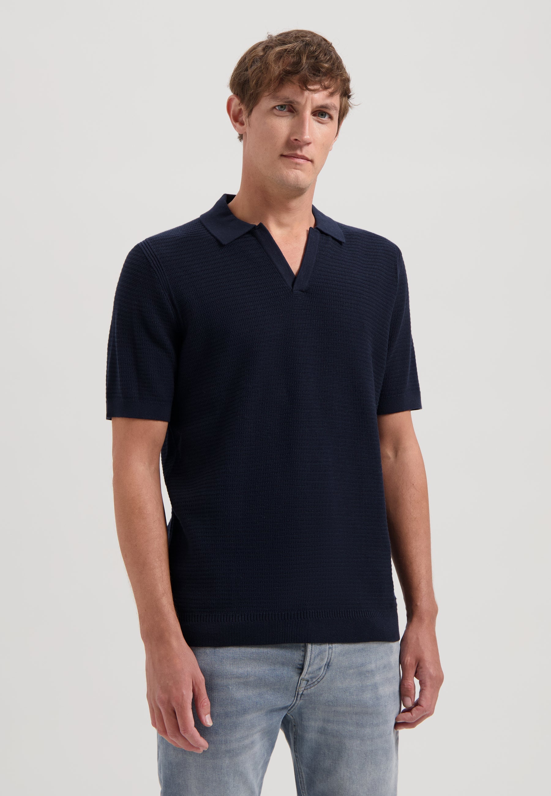 Kostas Textured Cotton Polo Dark Navy