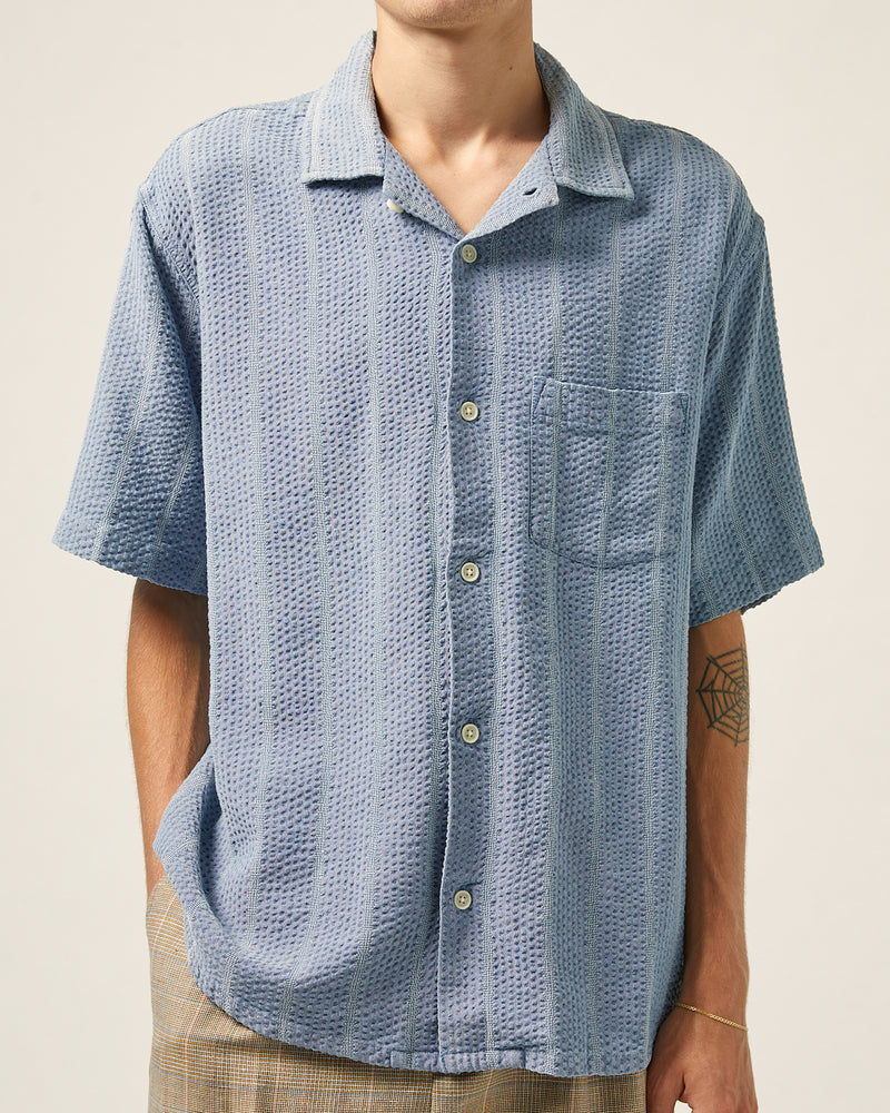 Striped Seersucker Short Sleeve Shirt Indigo