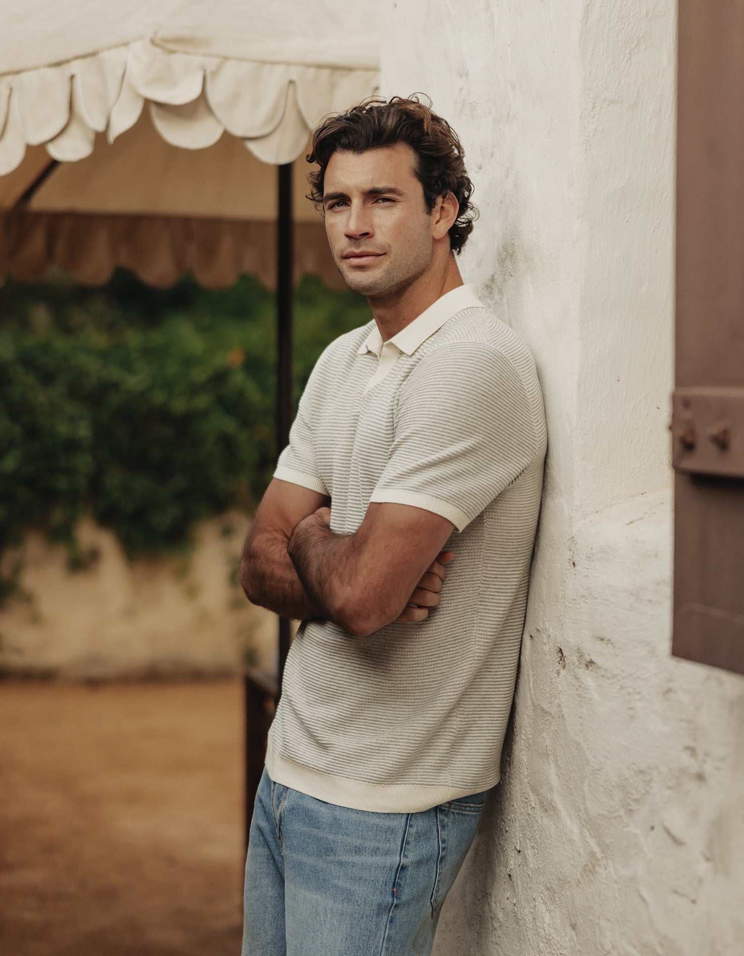 Robles Birdseye Knit Polo Cream/Grey