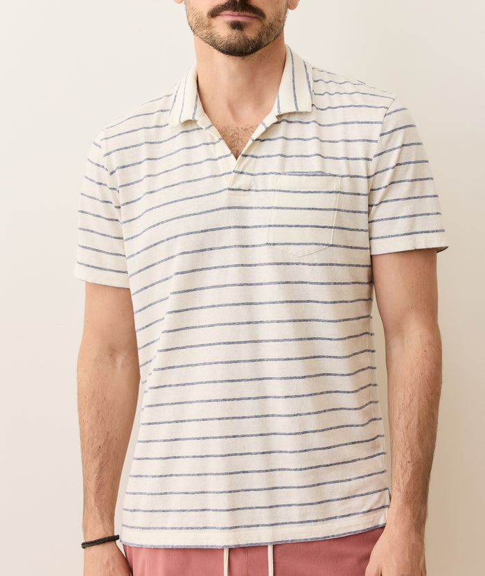 Cotton Hemp Polo Parchment Stripe