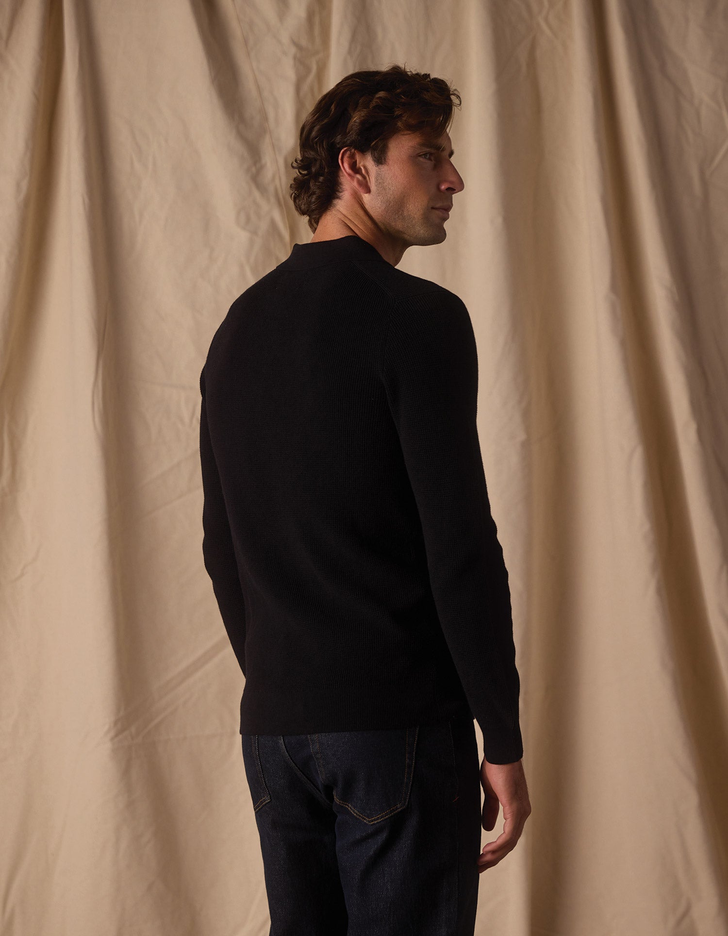 Robles Knit Waffle Stitch Polo Black