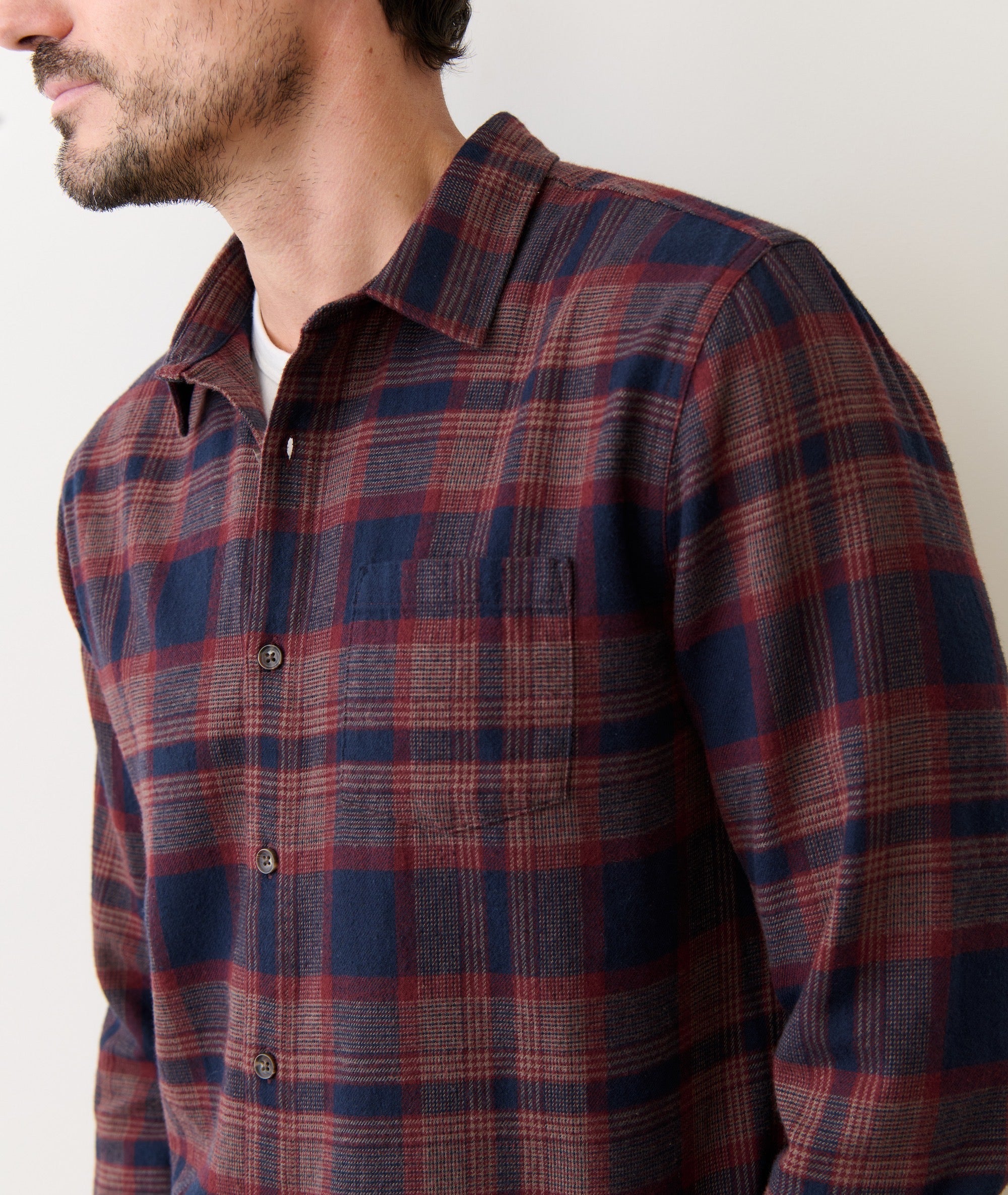 Pacifica Stretch Shirt Navy/Burgundy Plaid
