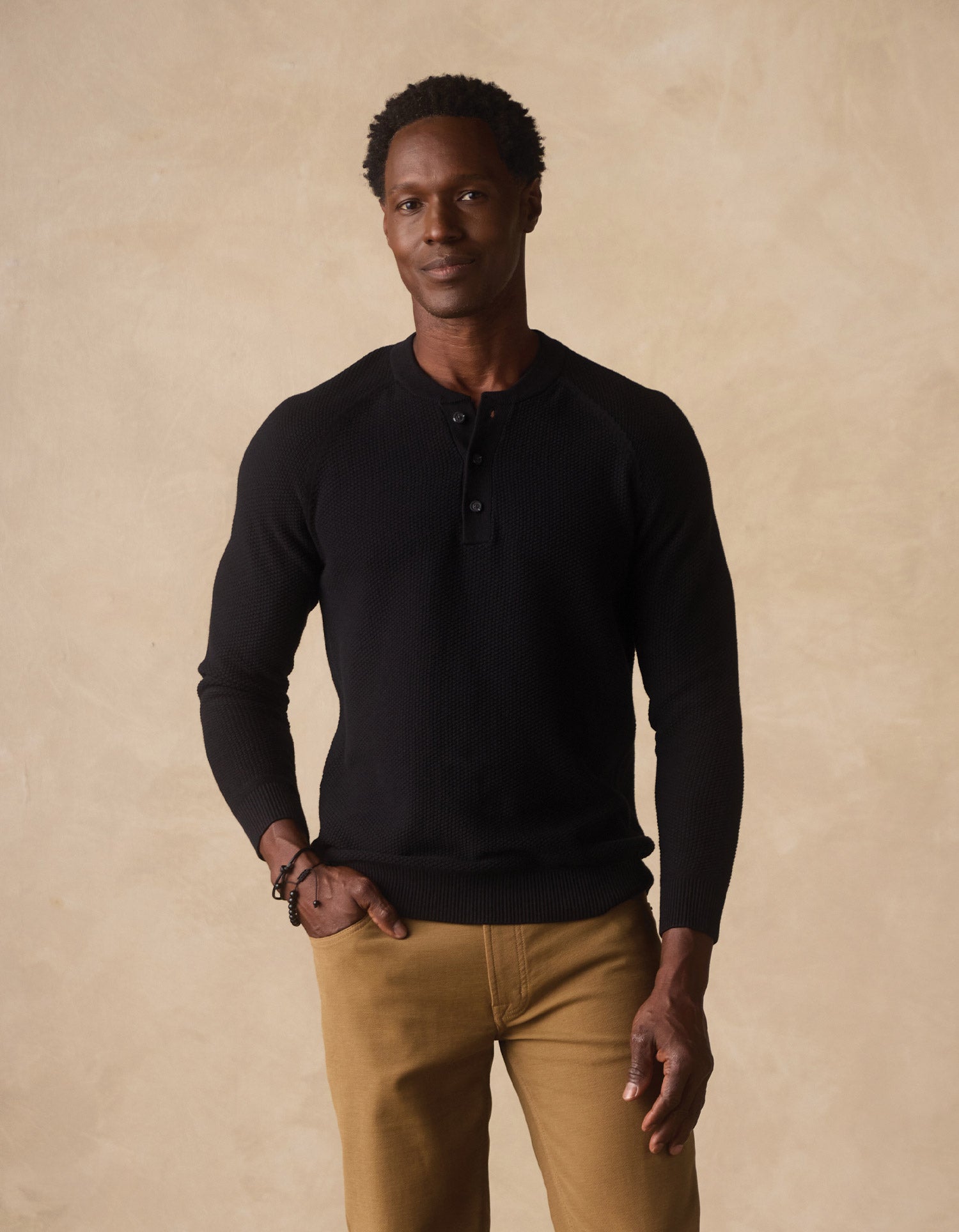 Coolmax Textured Sweater Henley Black