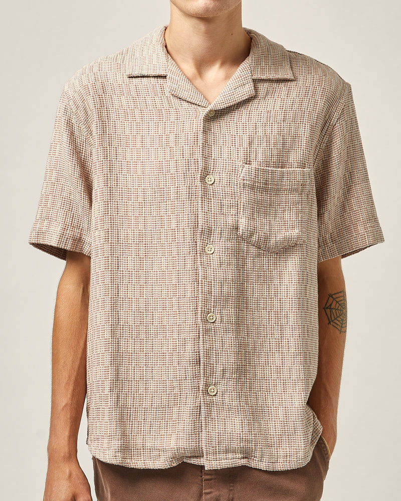 Rainbow Weave Short Sleeve Camp Shirt Pink