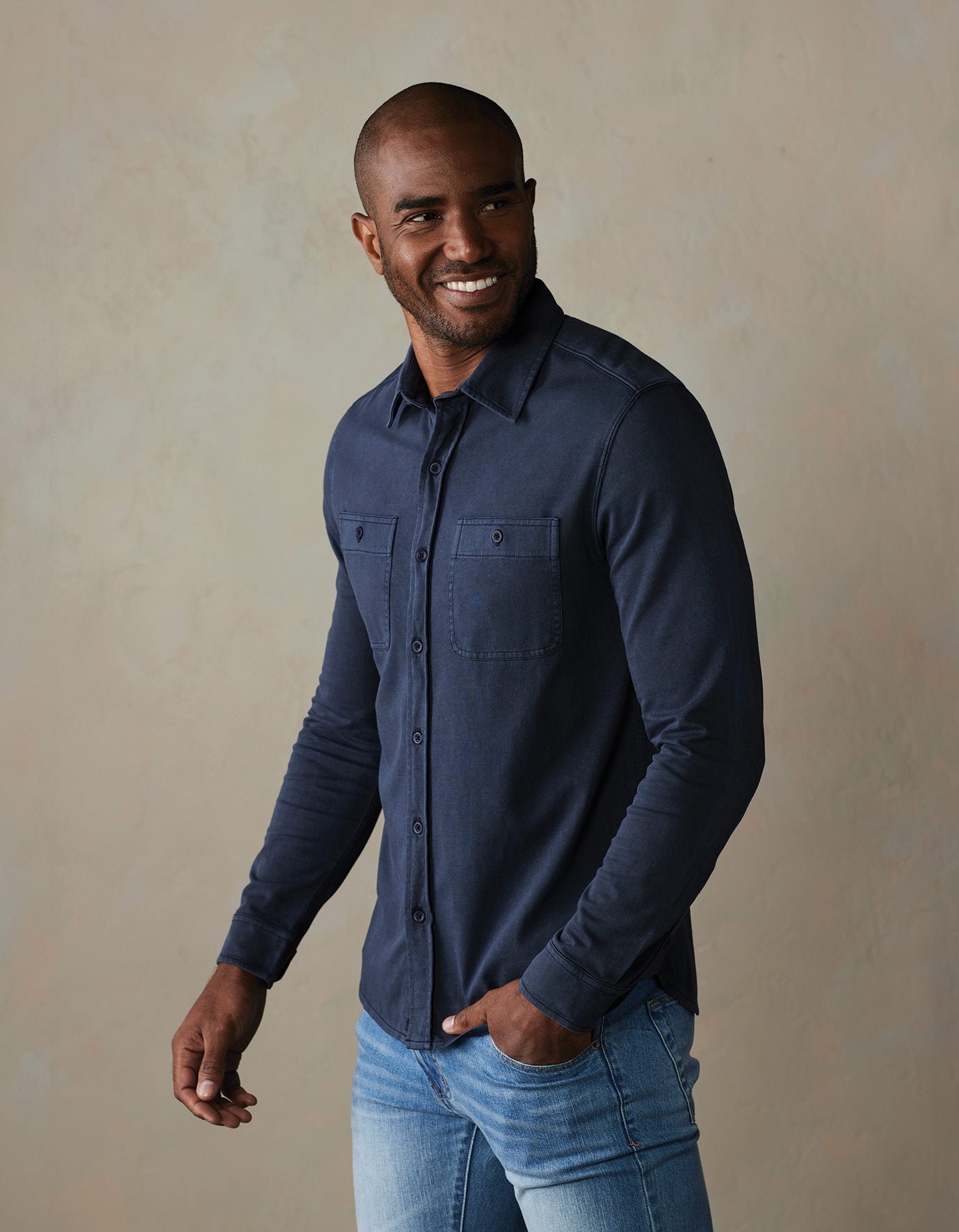 Lennox Jersey Button Up Navy