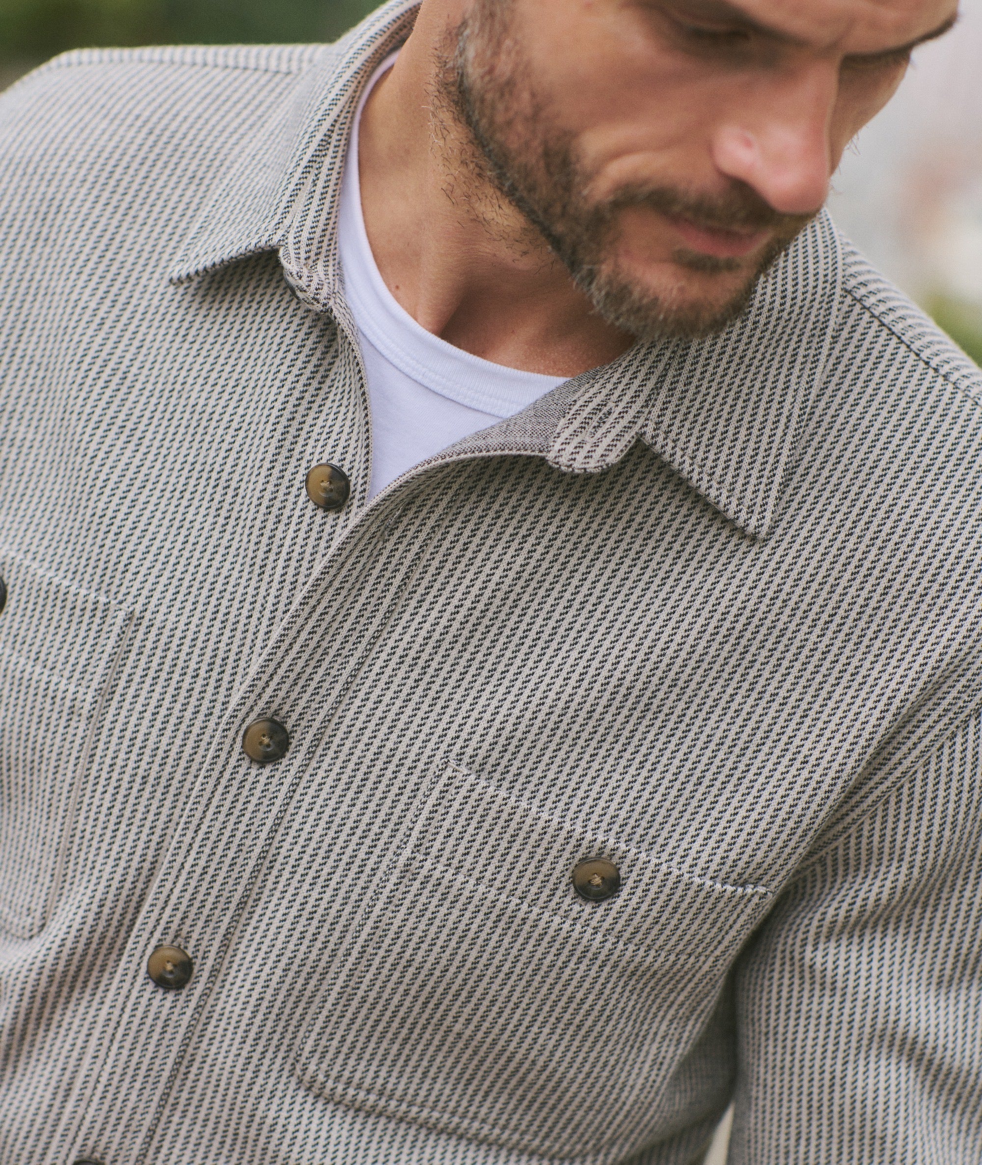Pacifica Stretch Twill Overshirt Grey Railroad Stripe