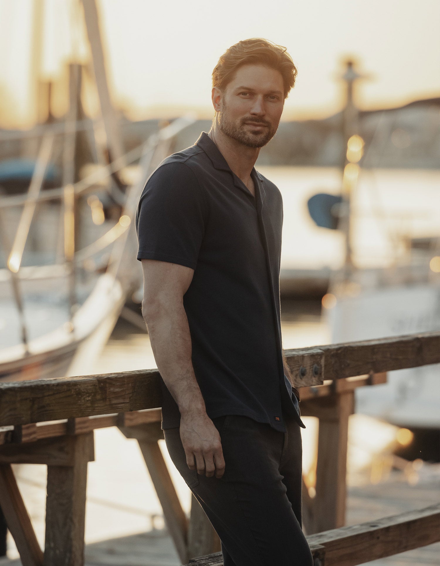 Cotton Pique Camp Shirt Navy