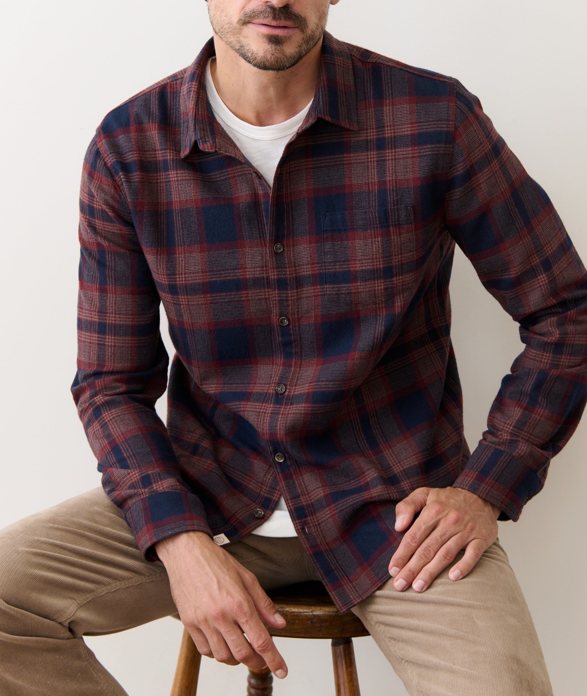 Pacifica Stretch Shirt Navy/Burgundy Plaid
