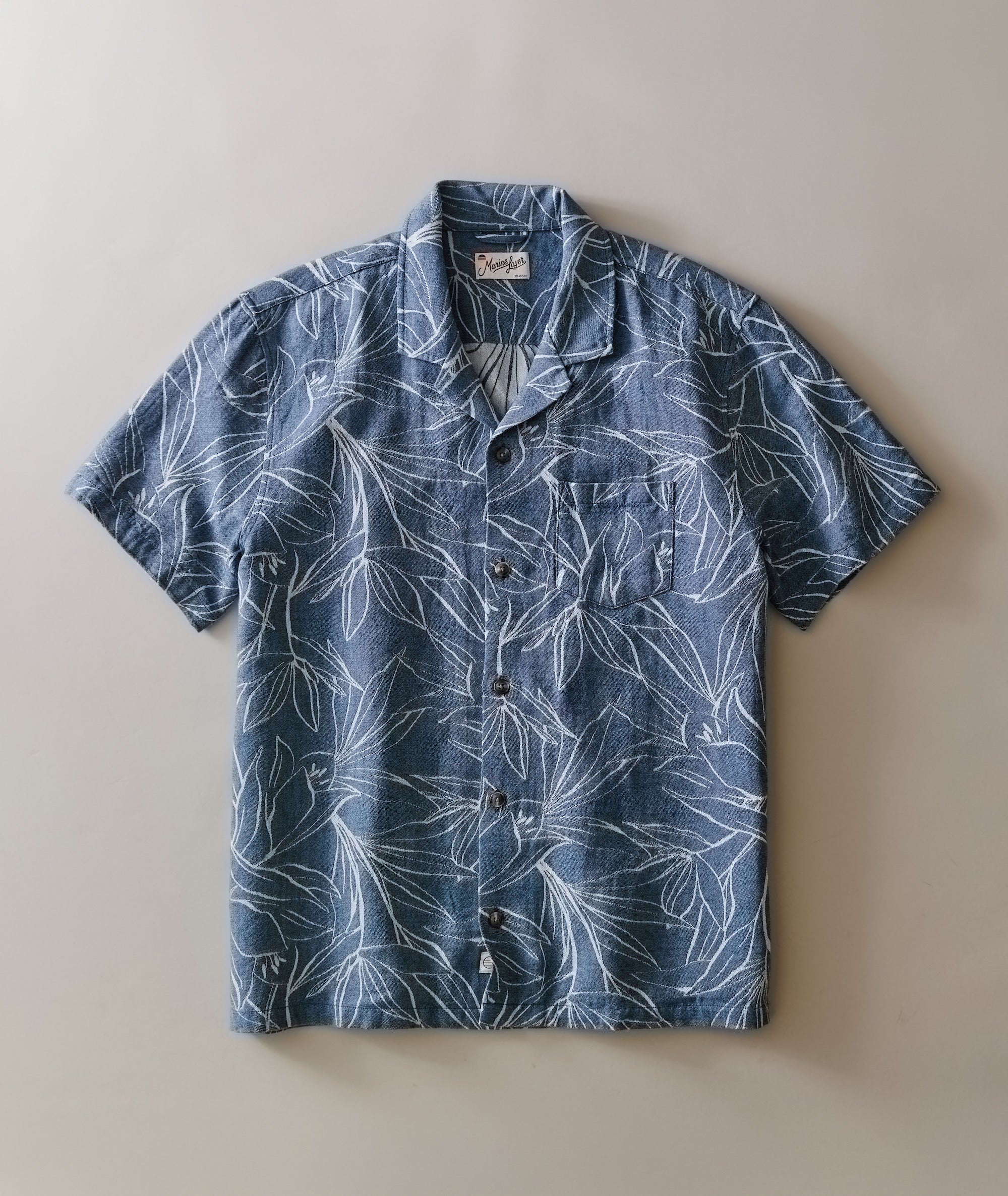 Jacquard Short Sleeve Resort Shirt Blue Floral