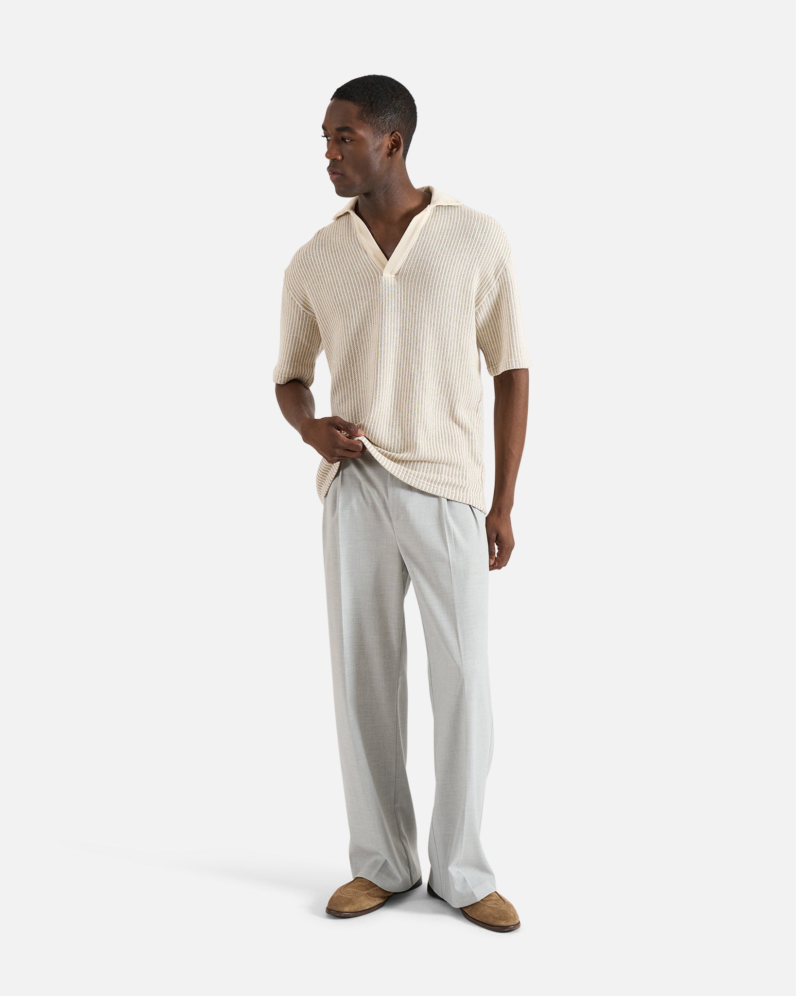 Striped Short Sleeve Polo Egret