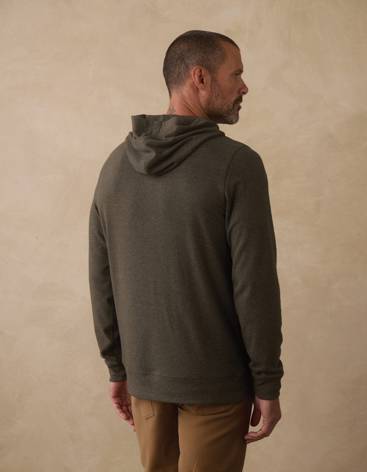 Brushed Textured Knit Hoodie Dark Forest