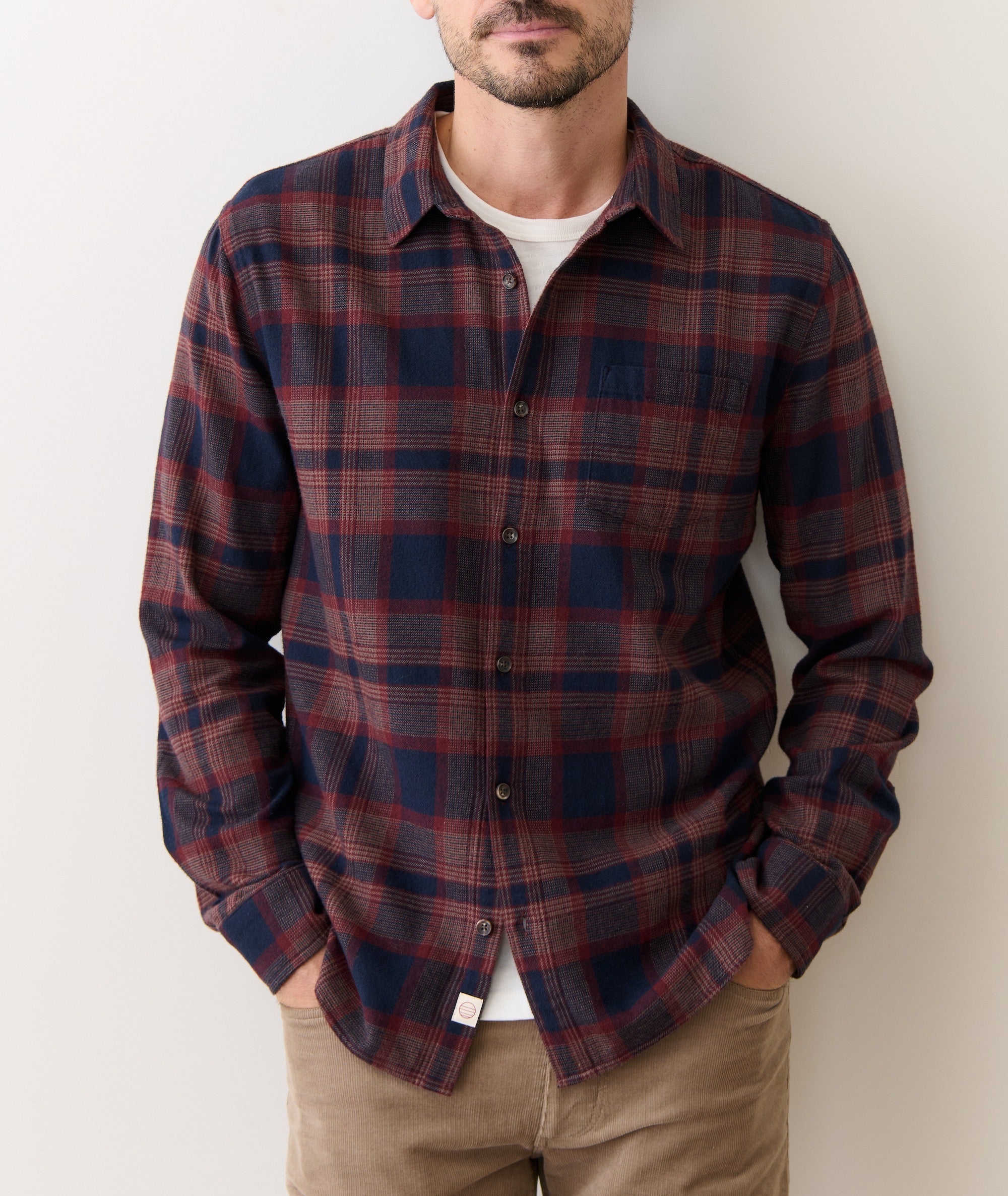 Pacifica Stretch Shirt Navy/Burgundy Plaid