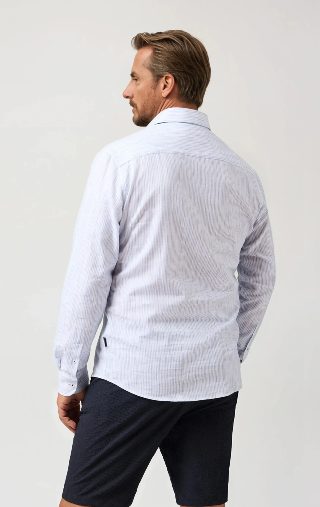 Linen Stripe Longsleeve Shirt Light Blue