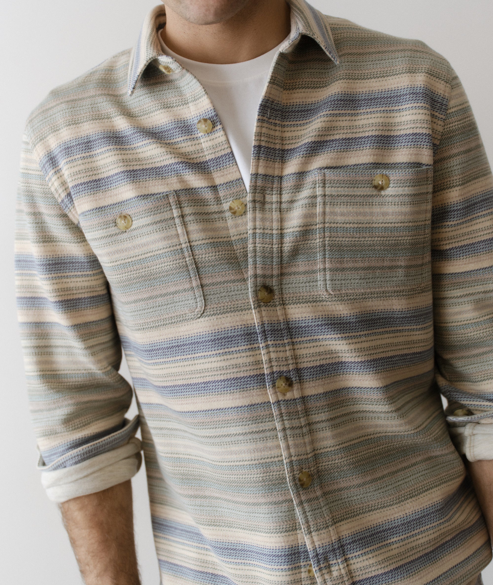 Pacifica Stretch Twill Overshirt Blue/Green Baja Stripe