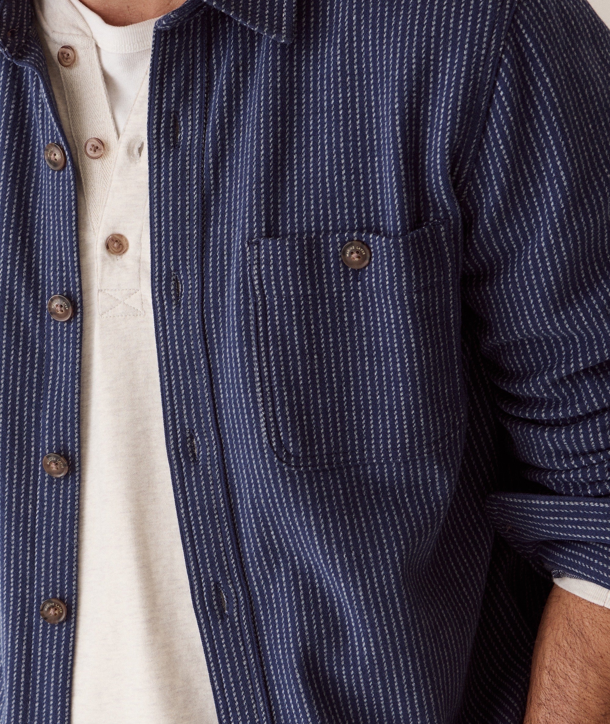 Pacifica Stretch Twill Overshirt Navy Railroad Stripe
