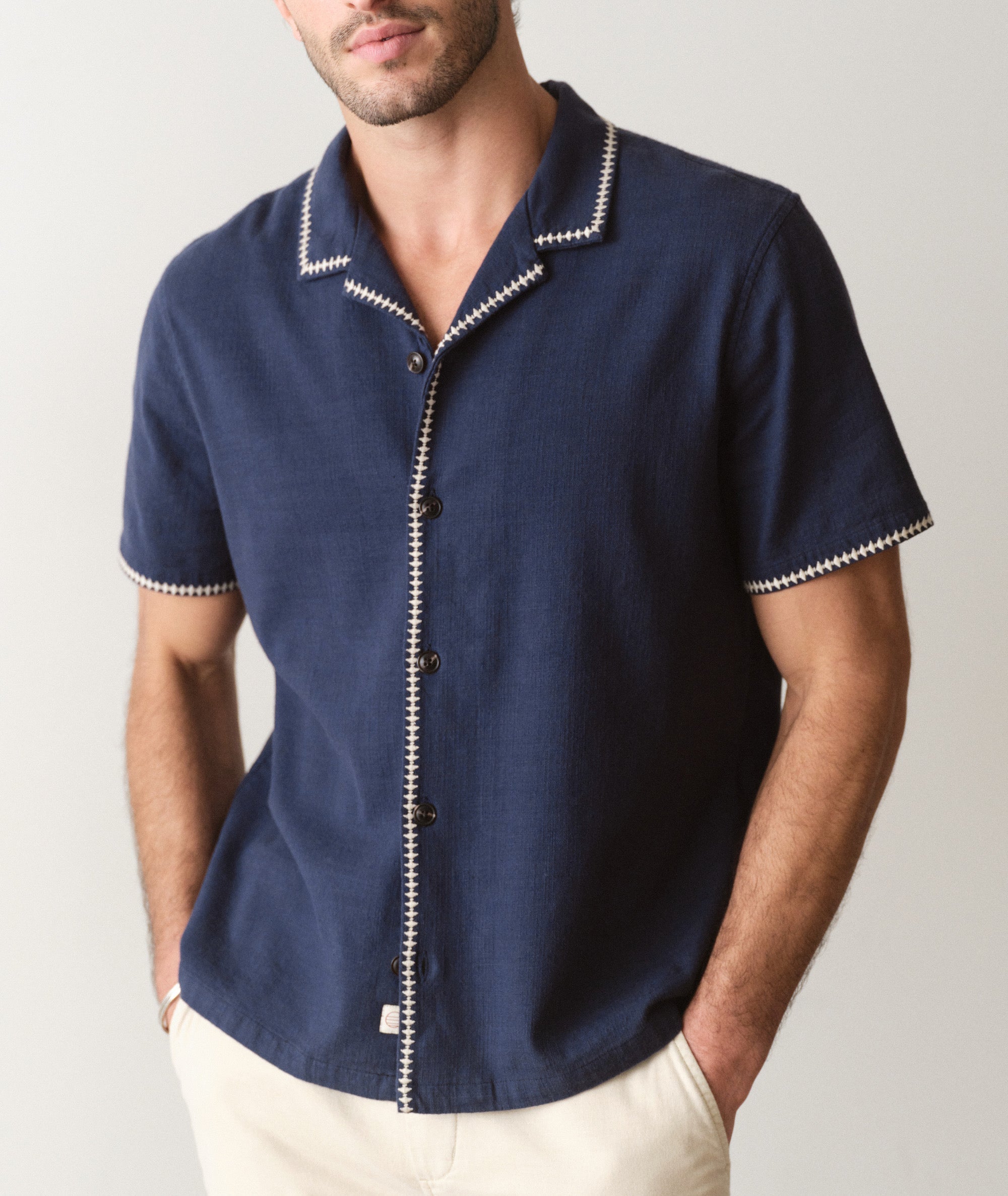 Embroidered Short Sleeve Resort Shirt India Ink