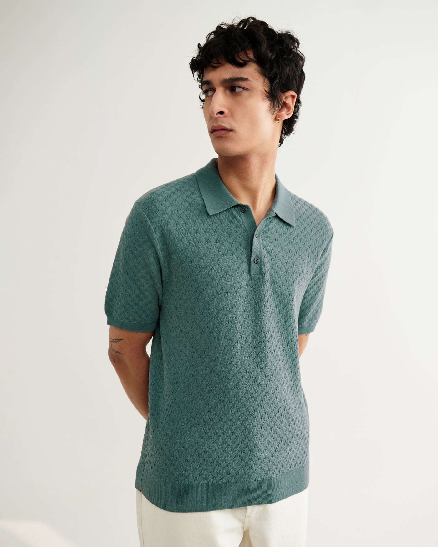 Naples Polo in Retro Diamond Cotton Sea Green