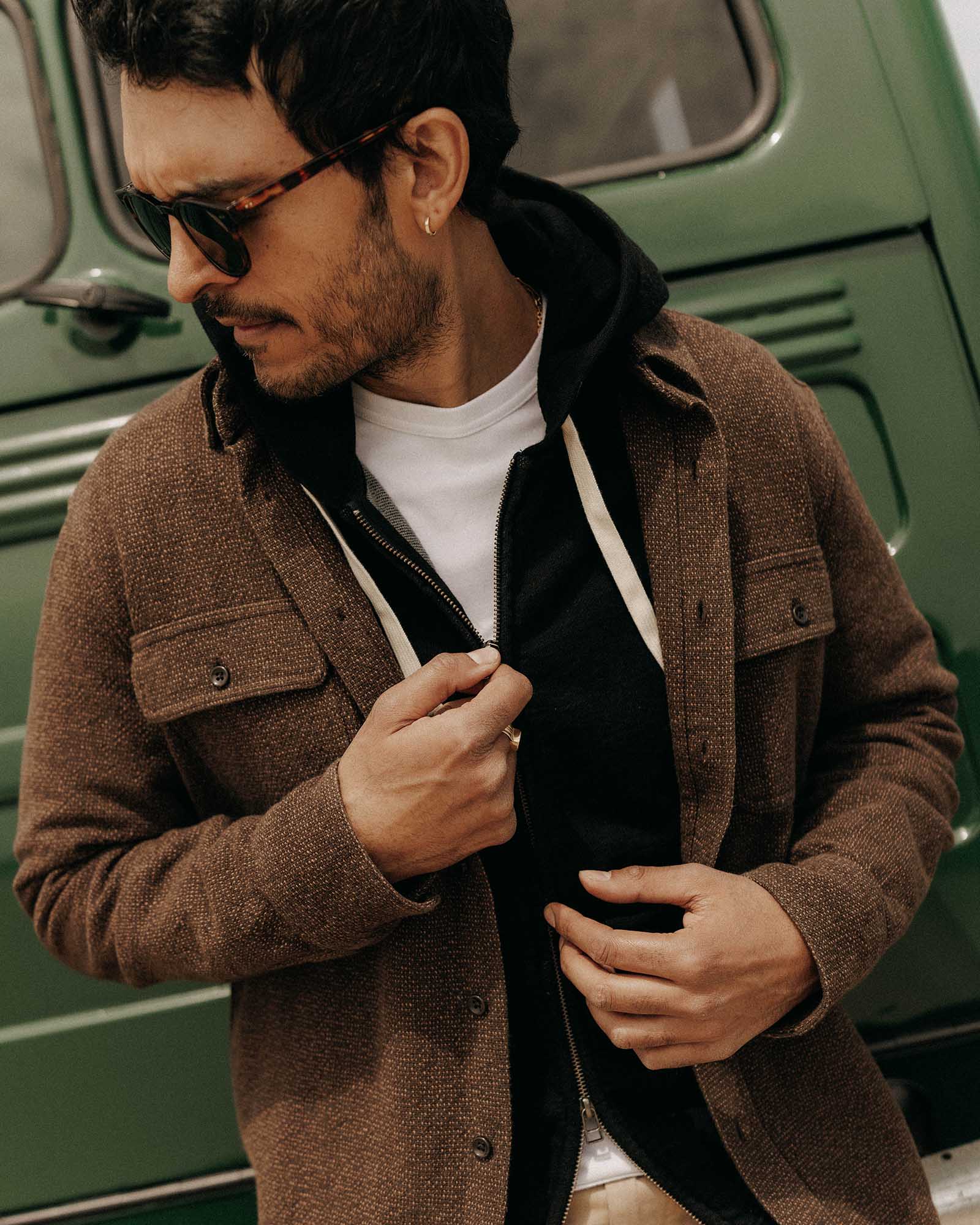 The Ledge Shirt in Linen Tweed Black Coffee