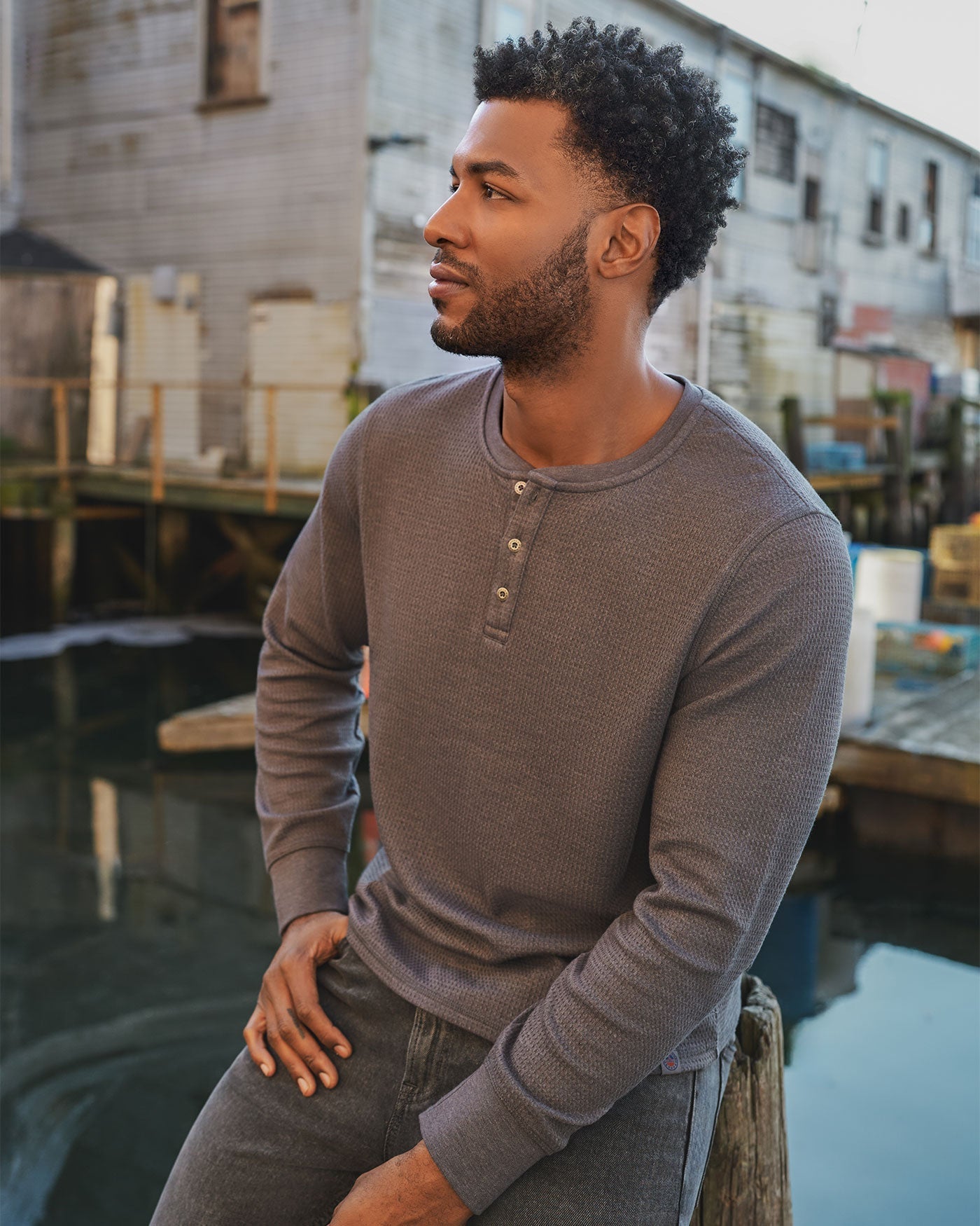 Chatsworth Soft Waffle Henley Charcoal Heather