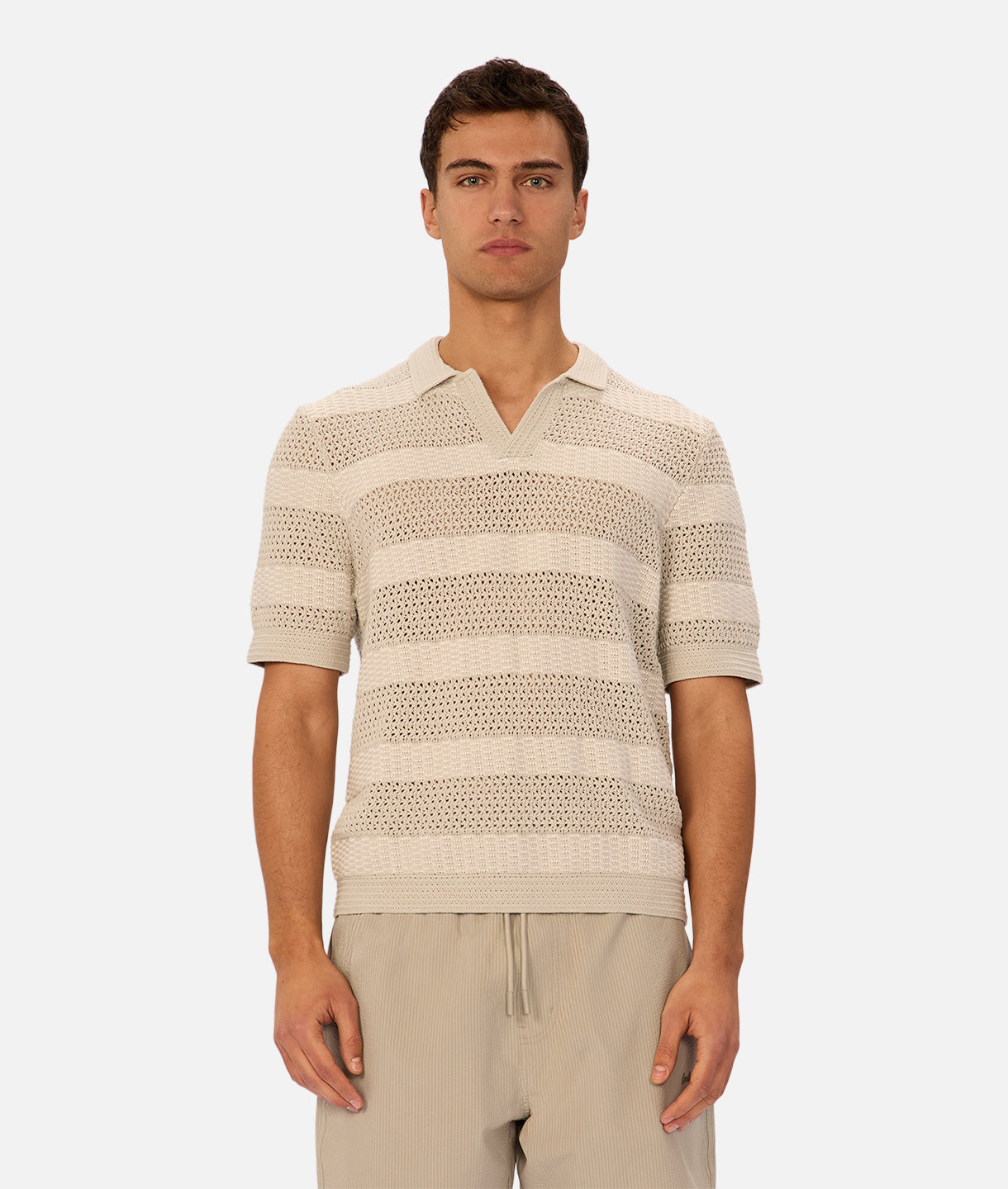 The Menorca Stripe Polo Duck Egg/Creme