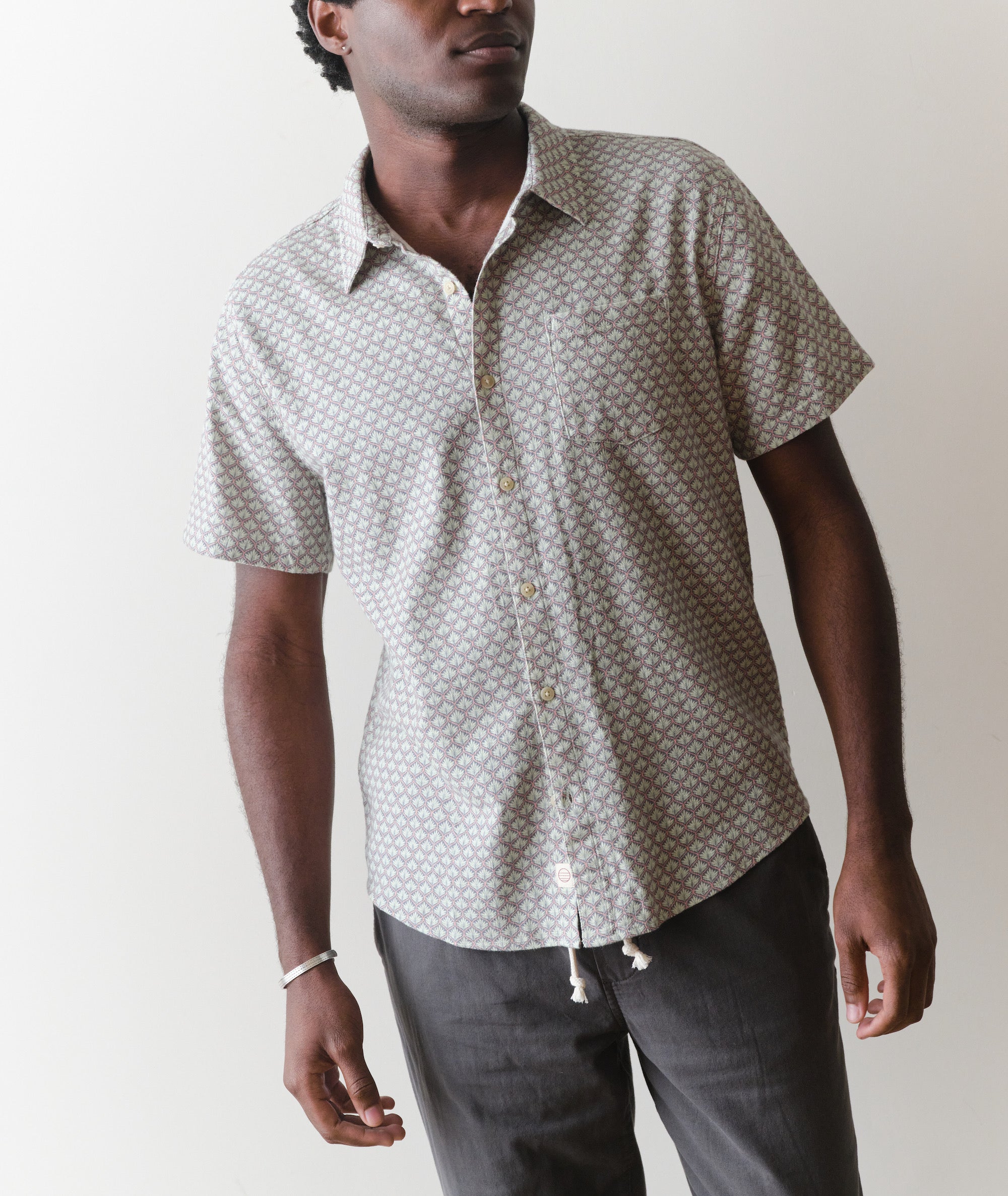Classic Stretch Selvage Short Sleeve Shirt Light Blue Agave Print