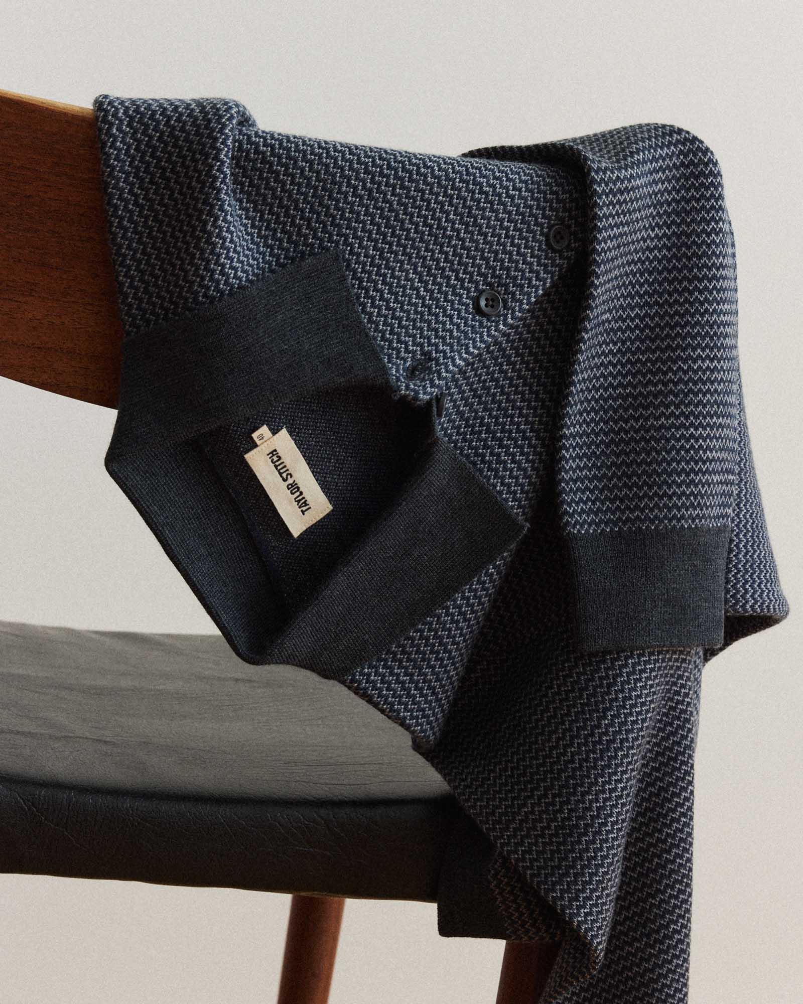 The Newton Merino Sweater Polo Navy Birdseye