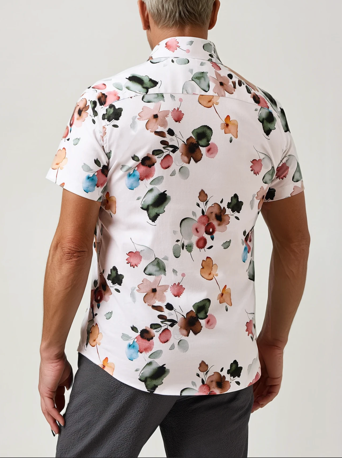 Tencel Stretch Watercolor Floral Shirt White