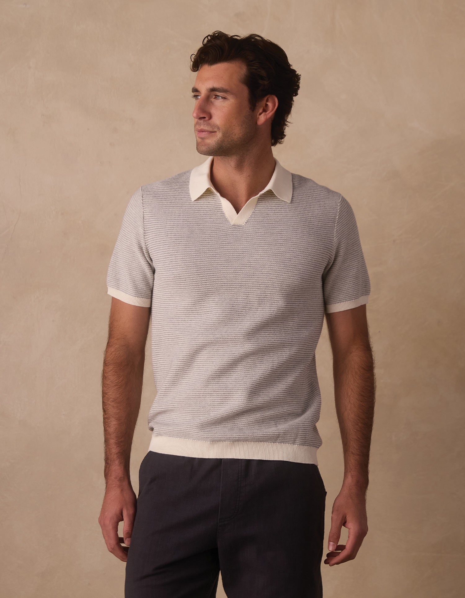 Robles Birdseye Knit Polo Cream/Grey